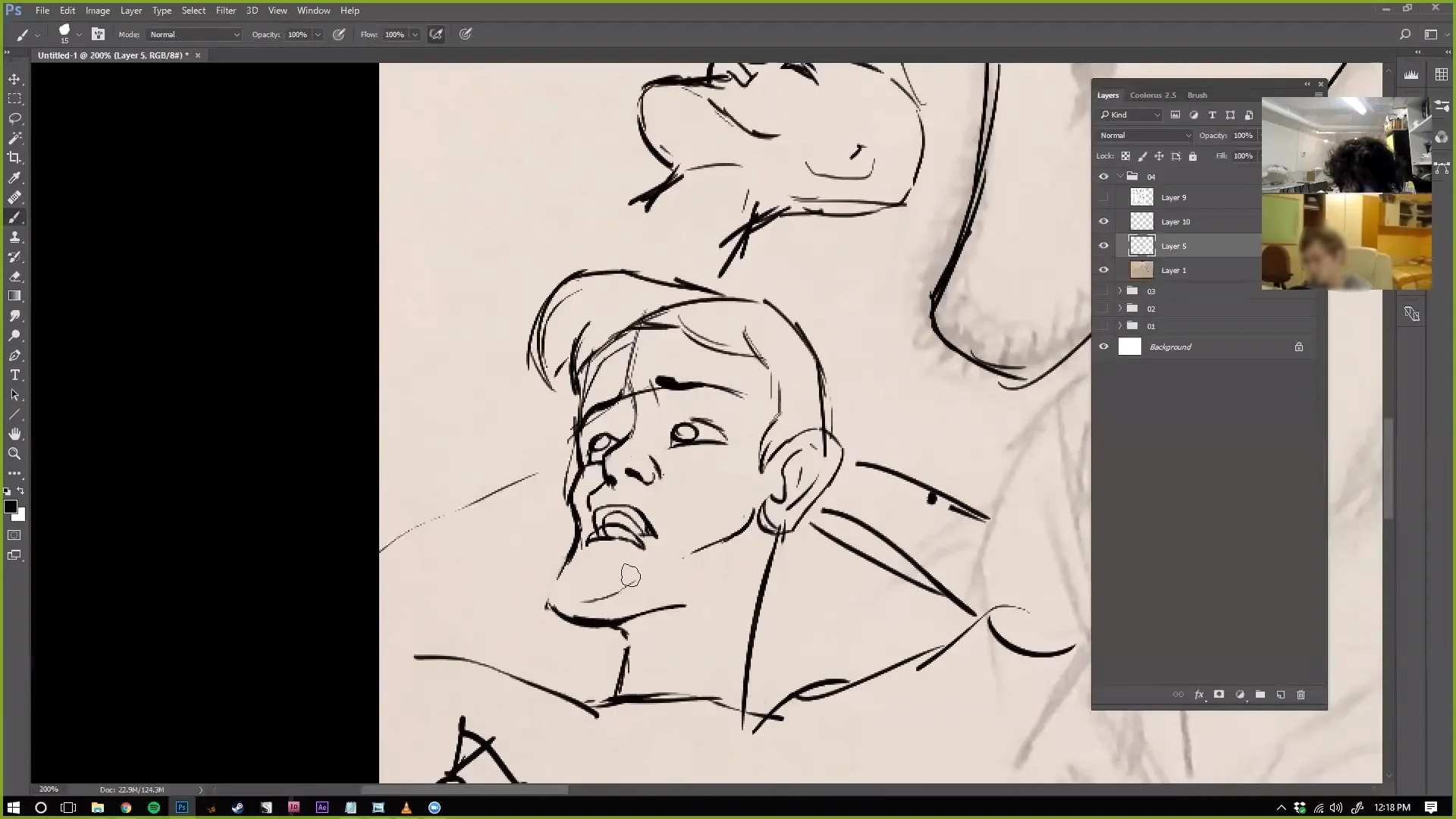 Me speaking live with a student while I work in Adobe Photoshop with the students artwork. I'm suggesting different approaches to drawing a cartoony head from this view.