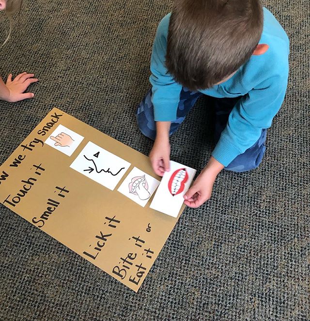 Today we introduced how we &ldquo;try&rdquo; foods that are new to us at snack. We find that children respond positively when given the chance to interact with their food. #takingrisks #letthemplay #myworkisplay #creativeclubhouse