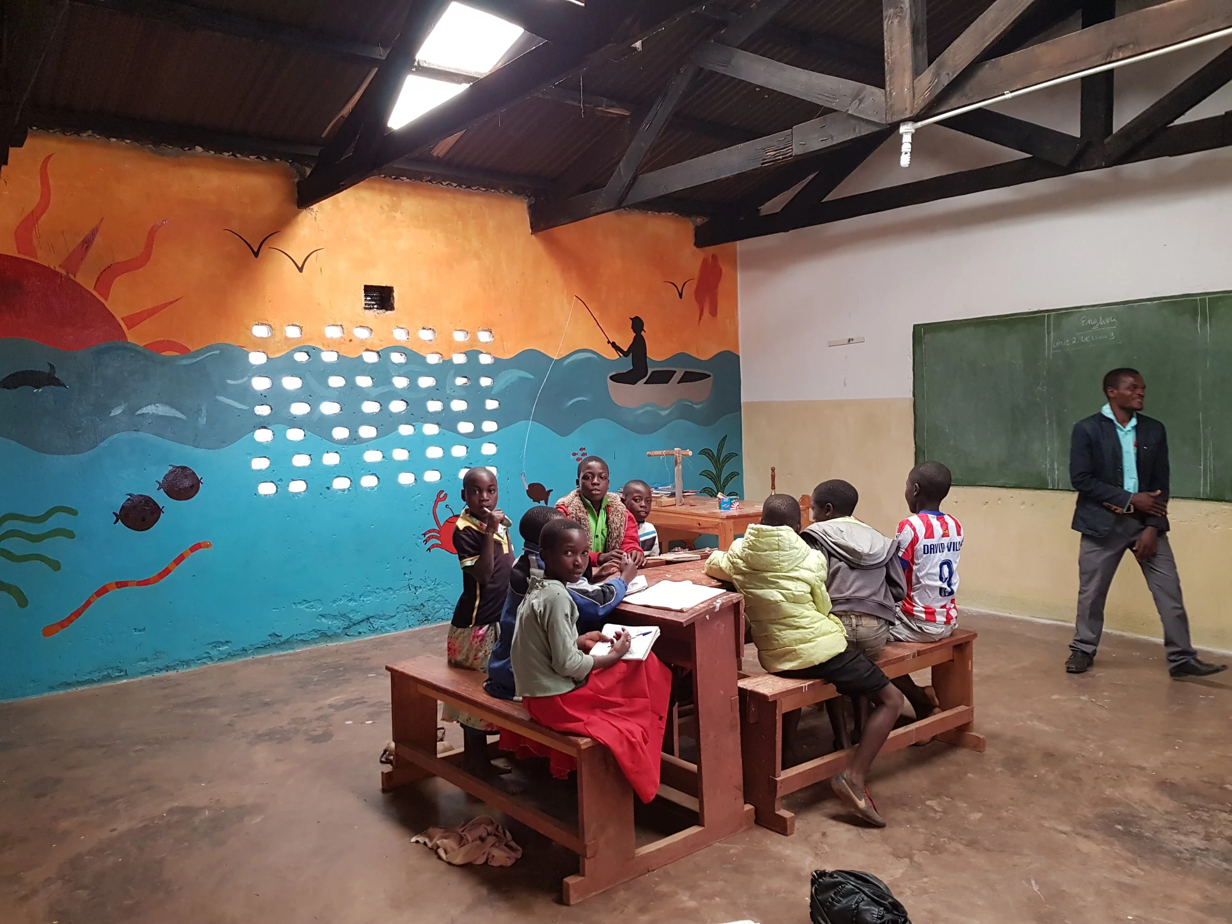 In one of the renovated classrooms at Mkoko Primary