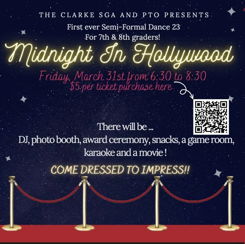 "Midnight in Hollywood" 7th &amp; 8th Grade Social: Semi-Formal Dance co-sponsored by SGA 
