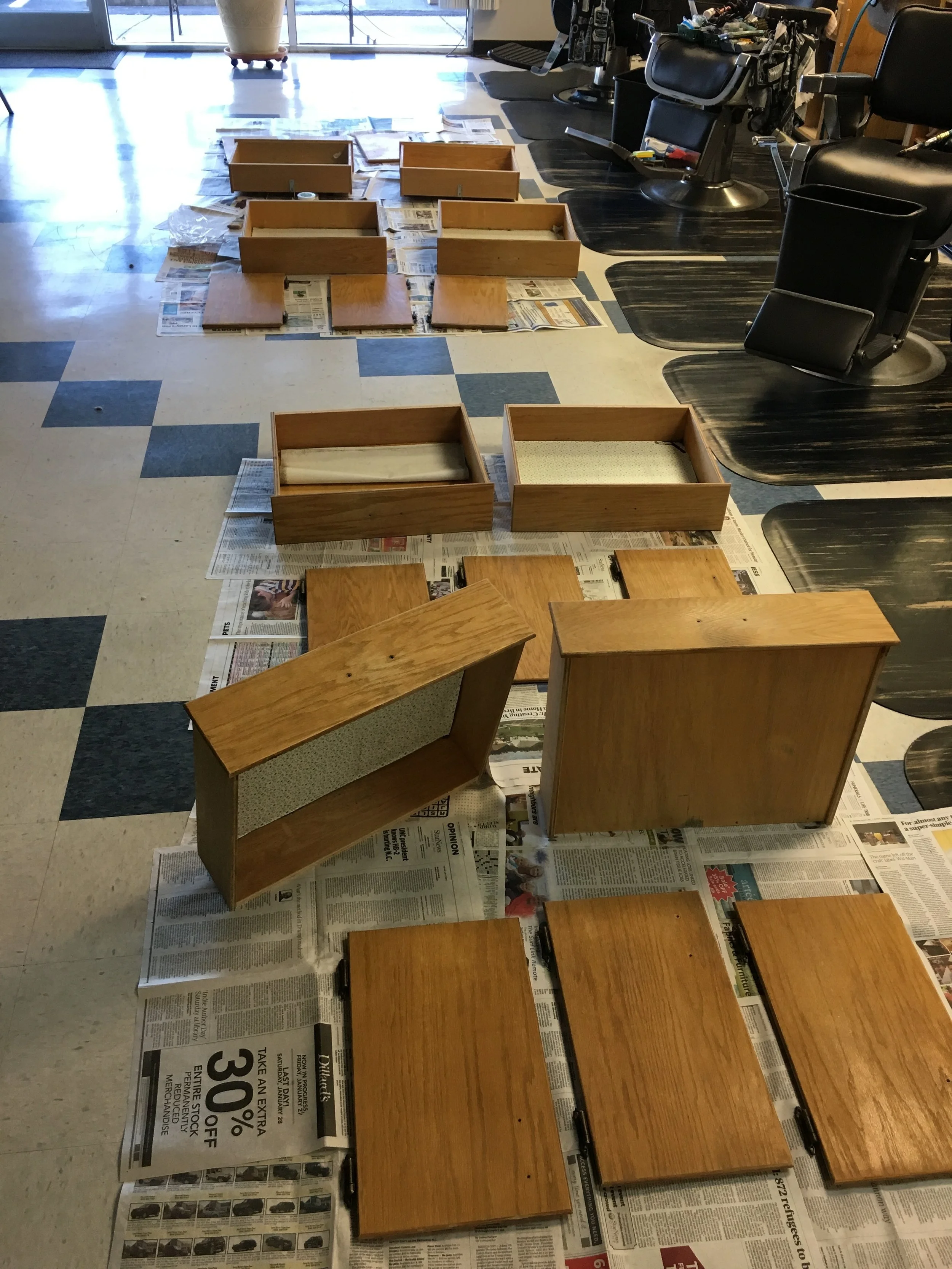  Painting all of the doors and drawers with chalk paint that is designed for heavy use. 