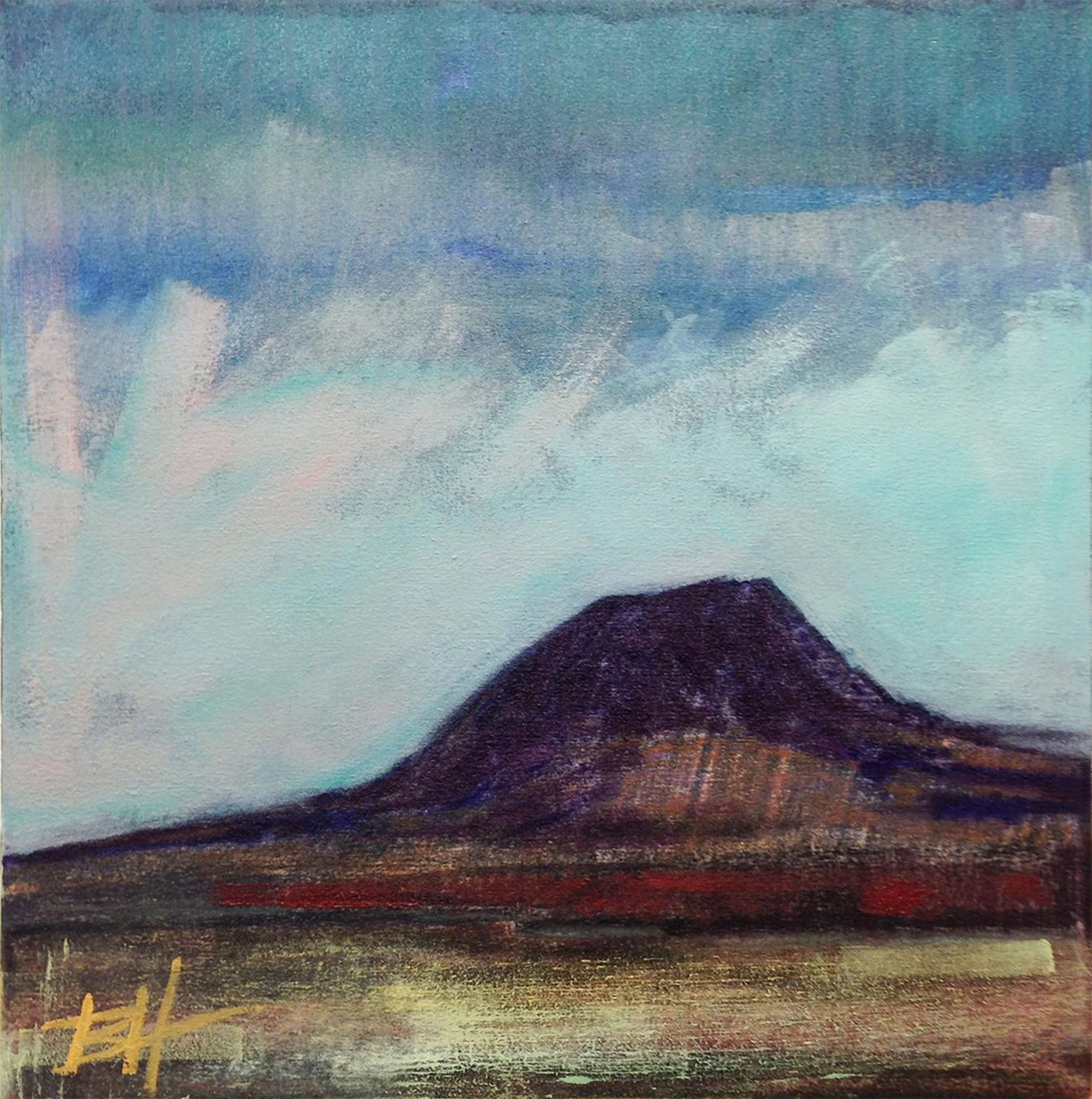 Springtime, Bear Butte oil pastel on paper, dimensions, 2017
