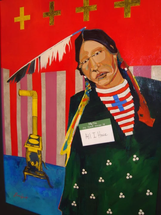 When All You Have is the Warmth of a Woodstove, and Your Grandfather's Last Name, 2010 // Mixed Media: Acrylic, Conte Crayon and Ash on Paper, Akta Lakota Museum Permanent Collection