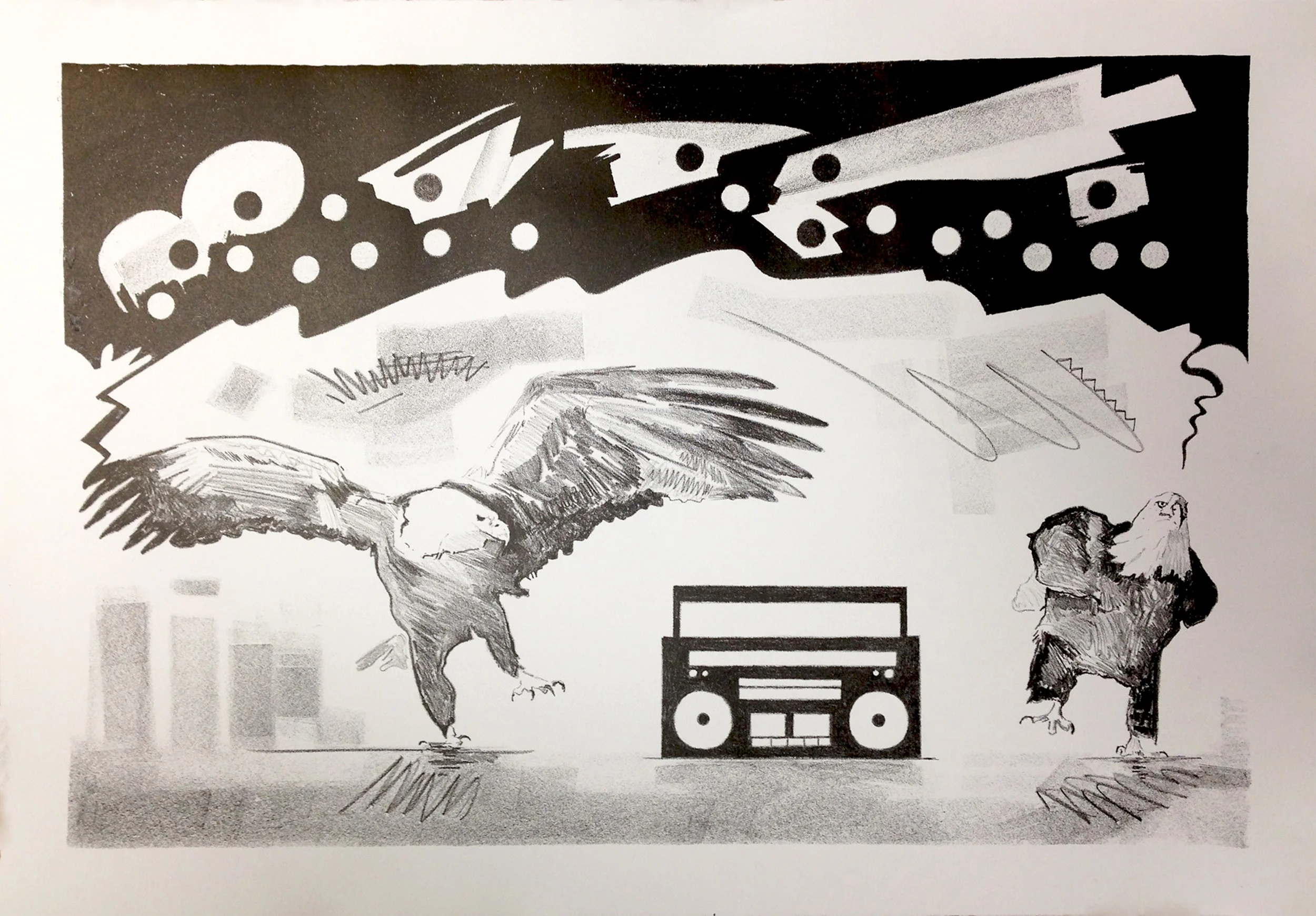 Too Competitive Eagles Dancing to the Stereotype , 14x20, 2016