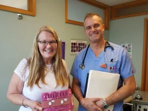 Author Teresa Werner (left) and Dr. Eric Blake (right) in one of our clinic's treatment rooms
