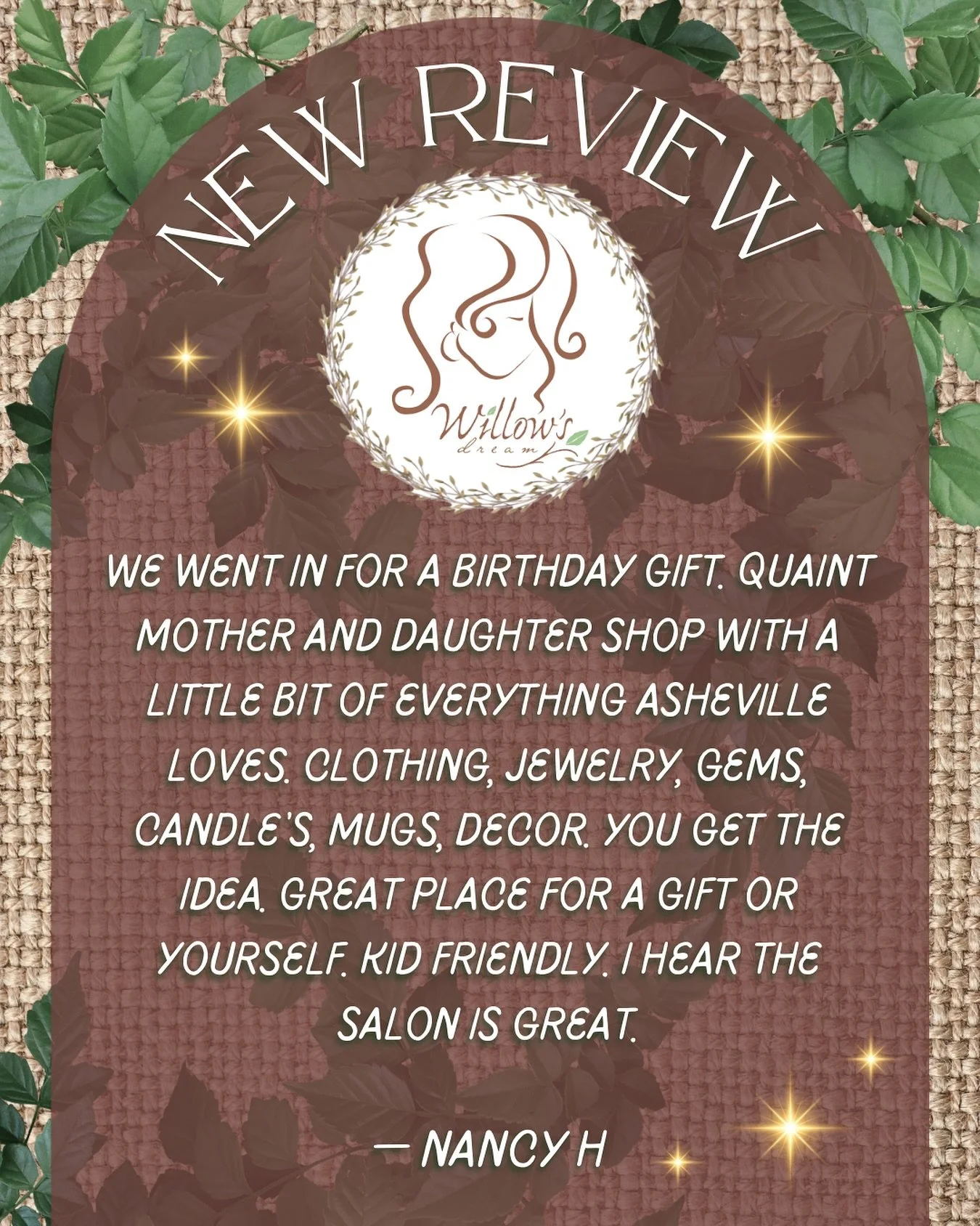 ✨NEW REVIEW✨ 
&ldquo;We went in for a birthday gift. Quaint Mother and daughter shop with a little bit of everything Asheville loves. Clothing, jewelry, gems, candle&rsquo;s, mugs, decor. You get the idea. Great place for a gift or yourself. Kid frie