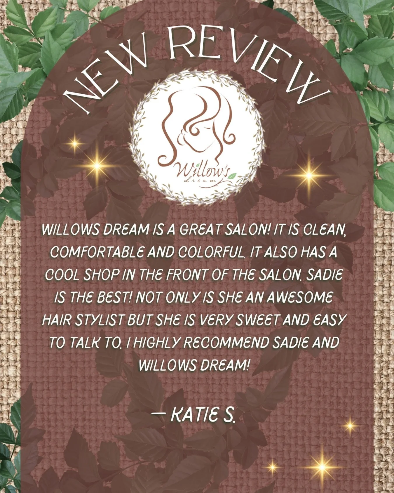 ✨NEW REVIEW ALERT 🔔 @sadieworleyhair 
&ldquo;Willows Dream is a great salon! It is clean, comfortable, and colorful. It also has a cool shop in the front of the salon. City is the best! Not only is she an awesome hairstylist, but she is very sweet, 