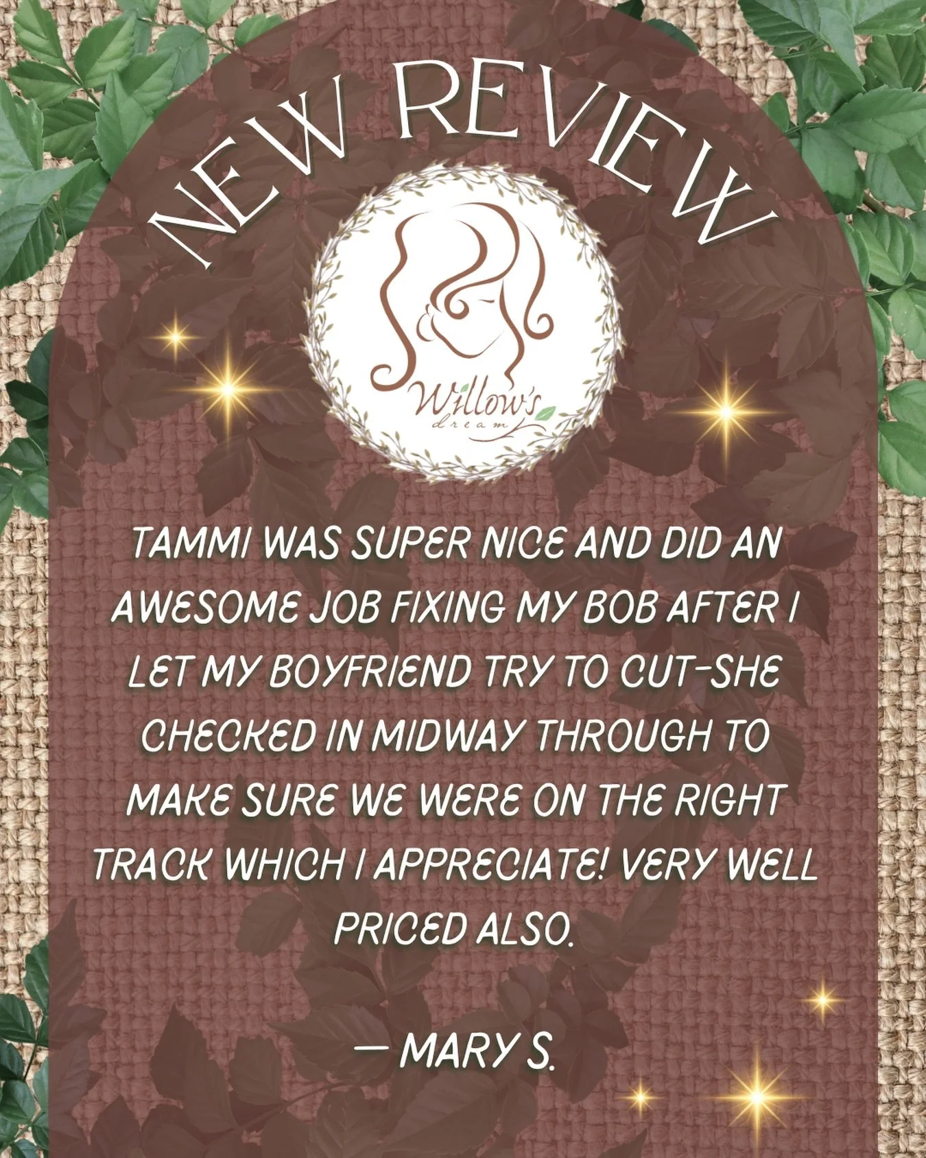 ✨NEW REVIEW ALERT ✨
&ldquo; Tammi was super nice and did an awesome job fixing my Bob after I let my boyfriend try to cut it. She checked in midway through to make sure we were on the right track which I appreciate! Very well priced also.&rdquo; - Ma