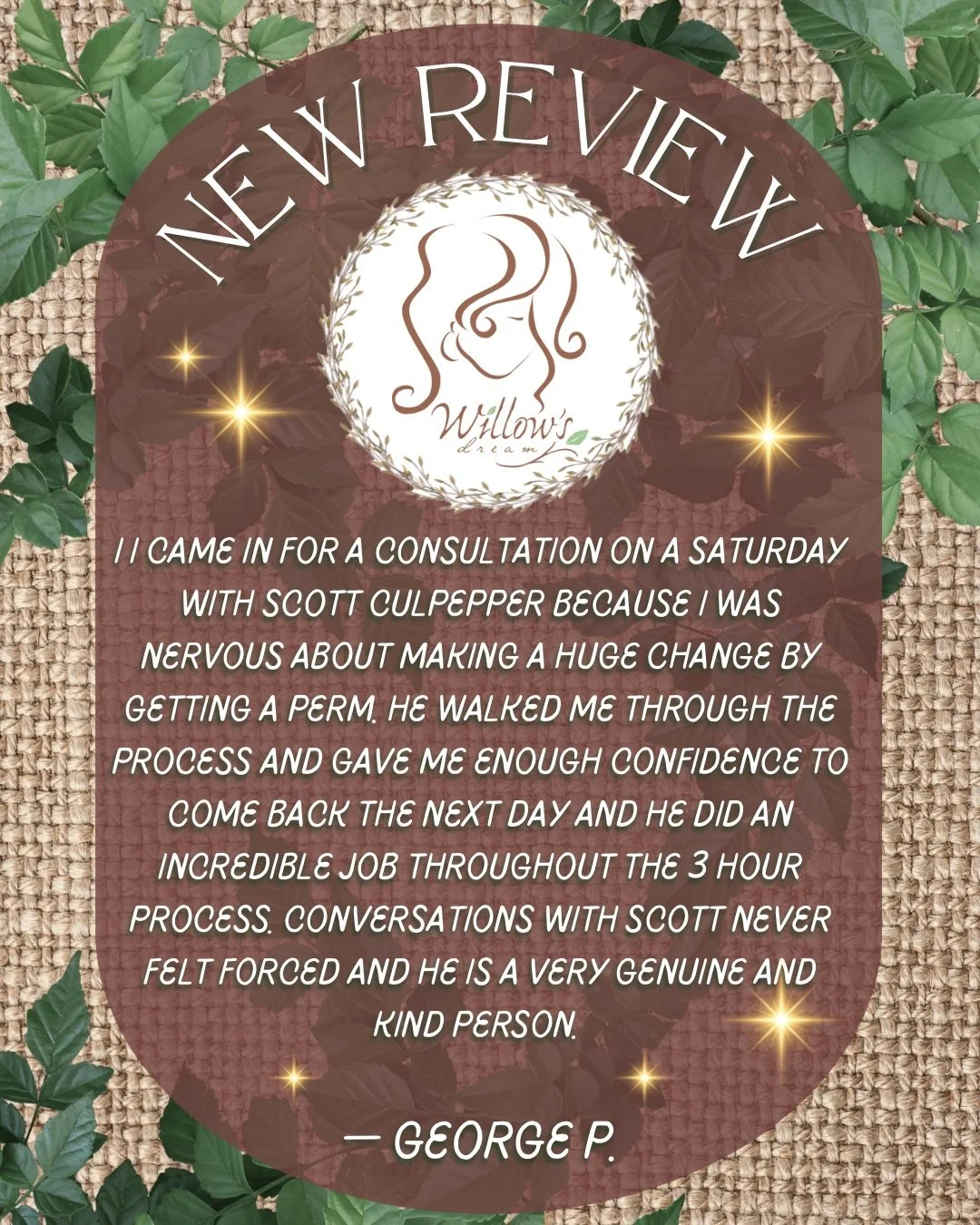 ✨NEW REVIEW ALERT!✨
&ldquo;I came in for a consultation on a Saturday with Scott Culpepper because I was nervous about making a huge change by getting a perm. He walked me through the process and gave me enough confidence to come back the next day an