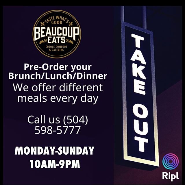 Call In | Take Out | Meal Prep | Family Meals | Curb Side | Drive Through &bull;
&bull;
&bull;
Meal Prep Options Include:
&bull;Balanced Meals &bull;Keto
&bull;Vegan/Vegetarian
&bull;Anti-Inflammatory
&bull;Family Meals &bull;
&bull;
&bull;
 Beaucoup