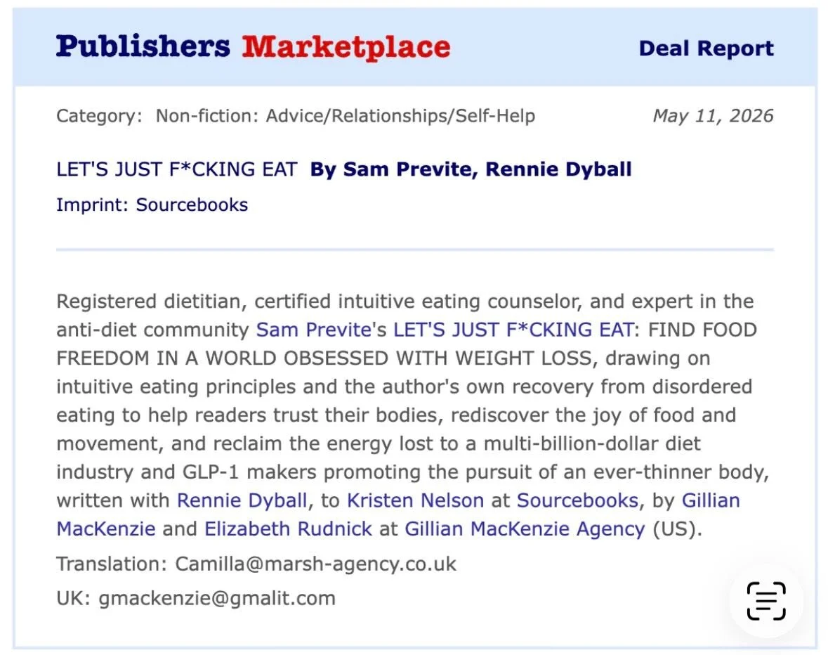 If you&rsquo;ve ever wished you could make peace with food and your body, this book is for you. Can&rsquo;t wait to share it with the world. Congrats, @find.food.freedom @thesamprevite!! 🎉🙌