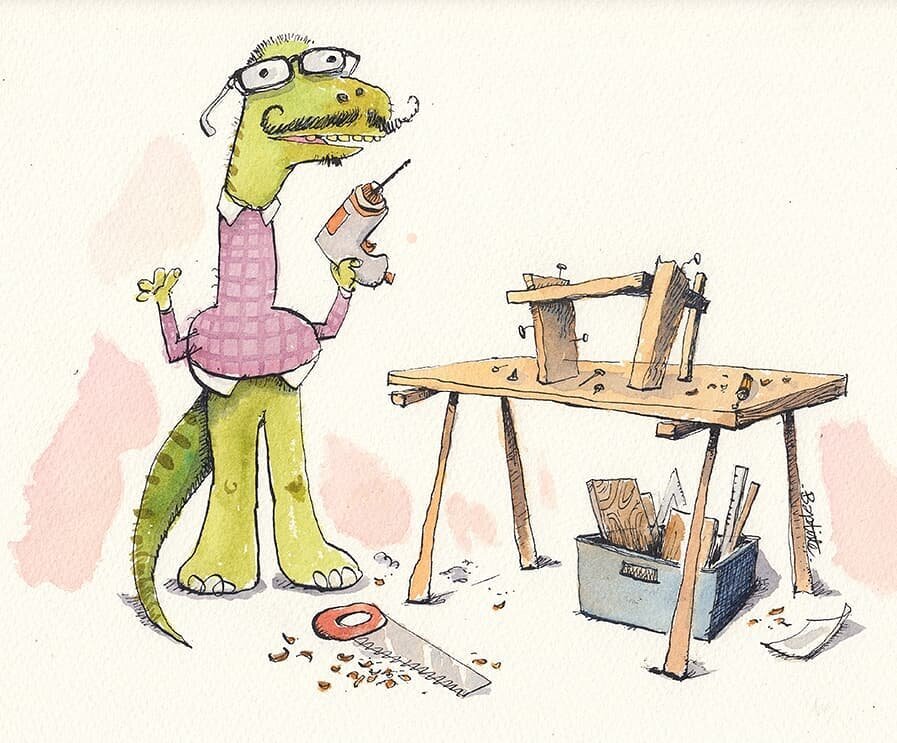 Entre deux illustrations, une illustration.
.
.
.
#dinosaur #illustration #watercolor #dino #diy #doityourself #woodworking #wood #characterdesign #characterart #moustache #tools #montreal #canada #northamerica #traditionalart #drawing #drawingofthed