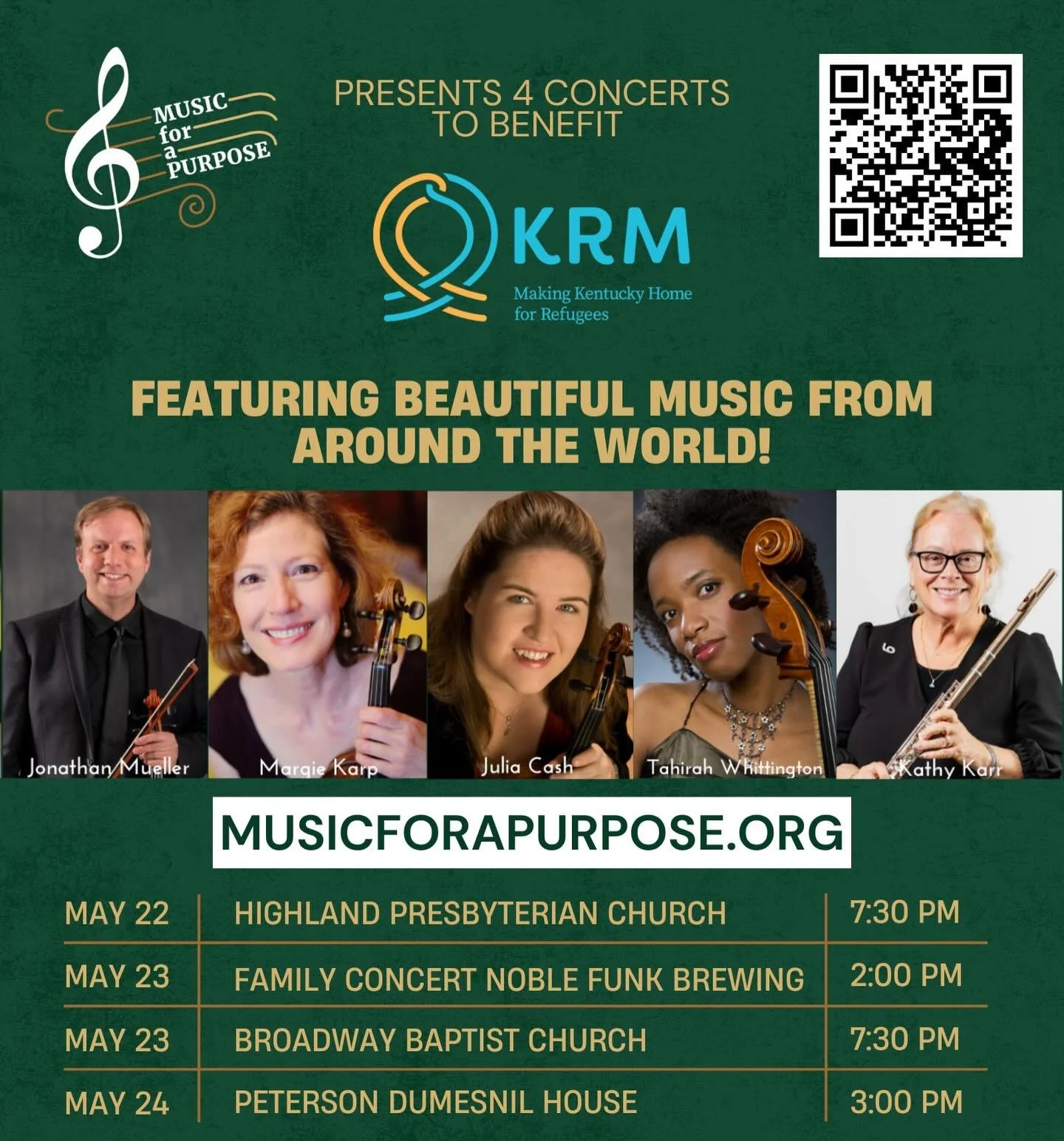 🎶Music lovers - mark your calendar! Music for a Purpose will return to the PD House on Sunday, May 24 from 3-4pm for a concert to benefit Kentucky Refugee Ministries. 

Admission is free with a suggested $20-$50 donation. Limited seating! RSVP at th
