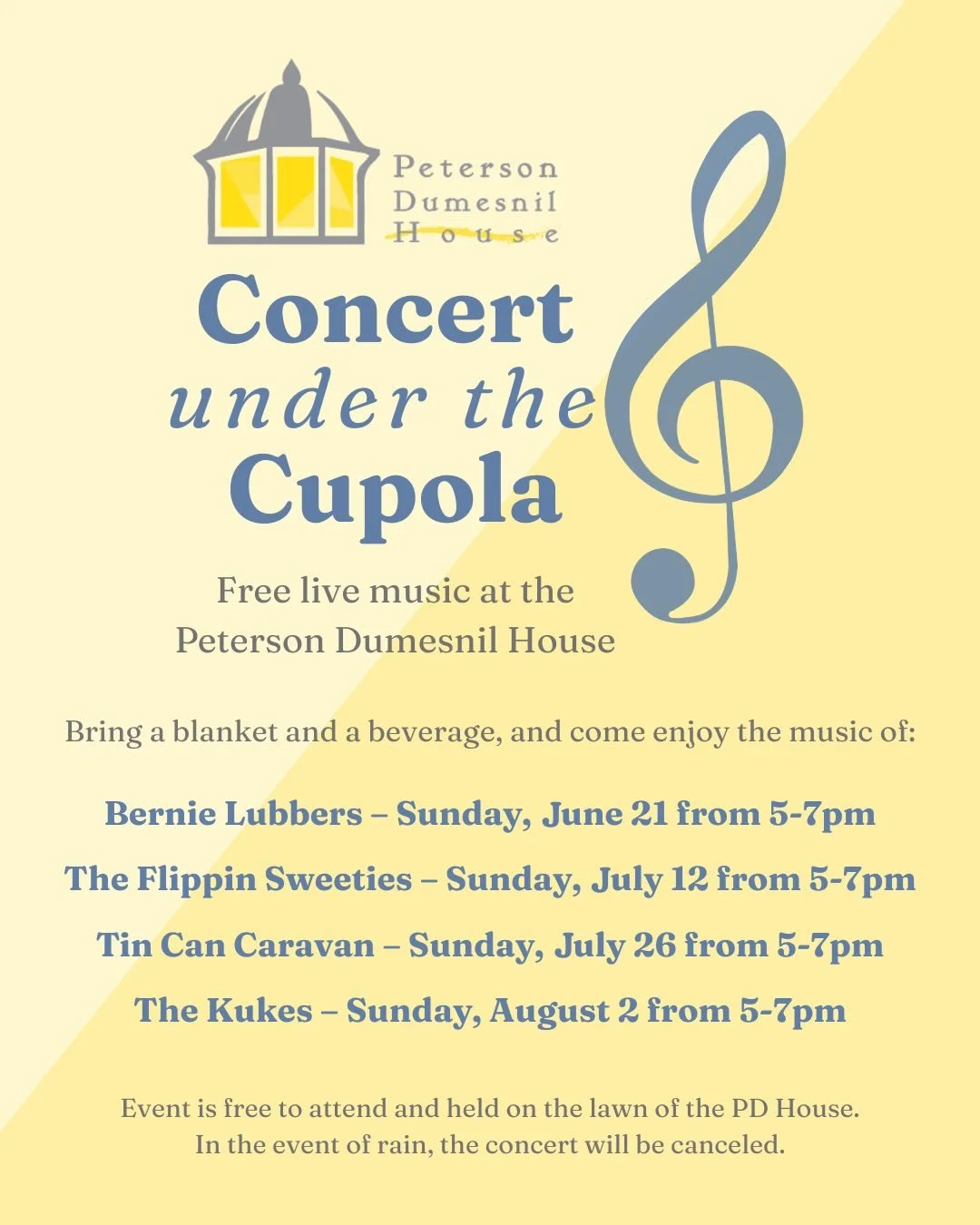 Back by popular demand!🎶 Our Concert Under the Cupola series returns with free music on the lawn of the PD House! 

We are thrilled to kick off the series on Sunday, June 21 with a performance by &ldquo;The Whiskey Professor&rdquo; himself - Bernie 