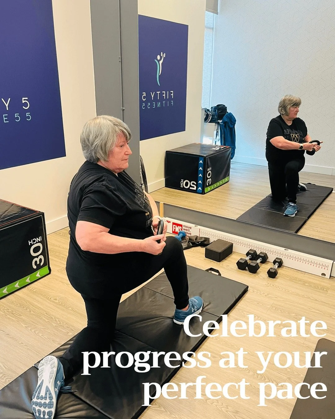 Celebrate every small victory&mdash;because fitness is about progress at YOUR pace!

Every step forward is a win, whether it's holding a plank a few seconds longer or choosing to move your body today. At Fifty 5 Fitness, we cheer you on in a supporti