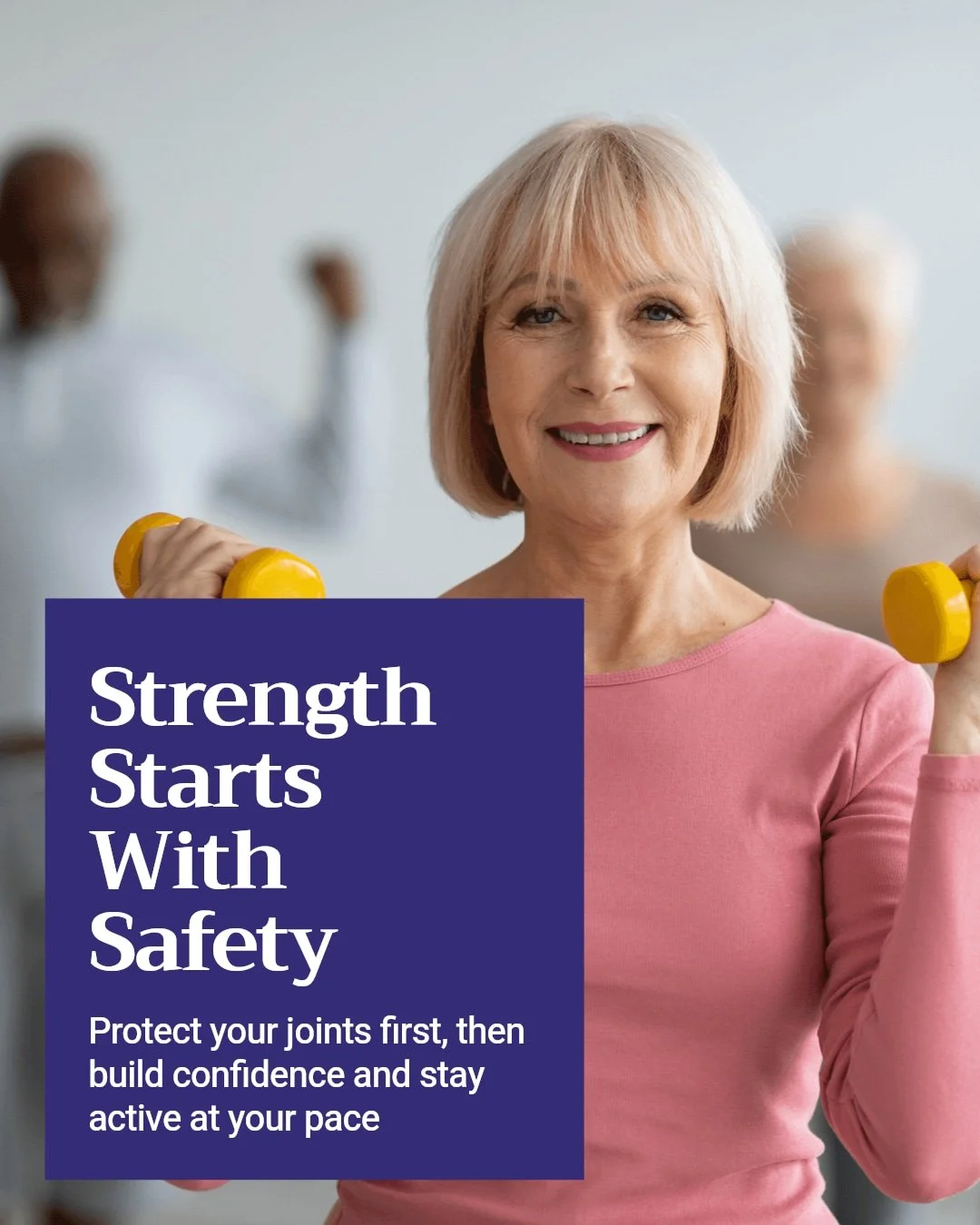 Want to build strength safely after 55?

Protecting your joints is key! Start with gentle movements, focus on proper form, and listen to your body. Strength training can boost your confidence and keep you active at your own pace.

Join our supportive