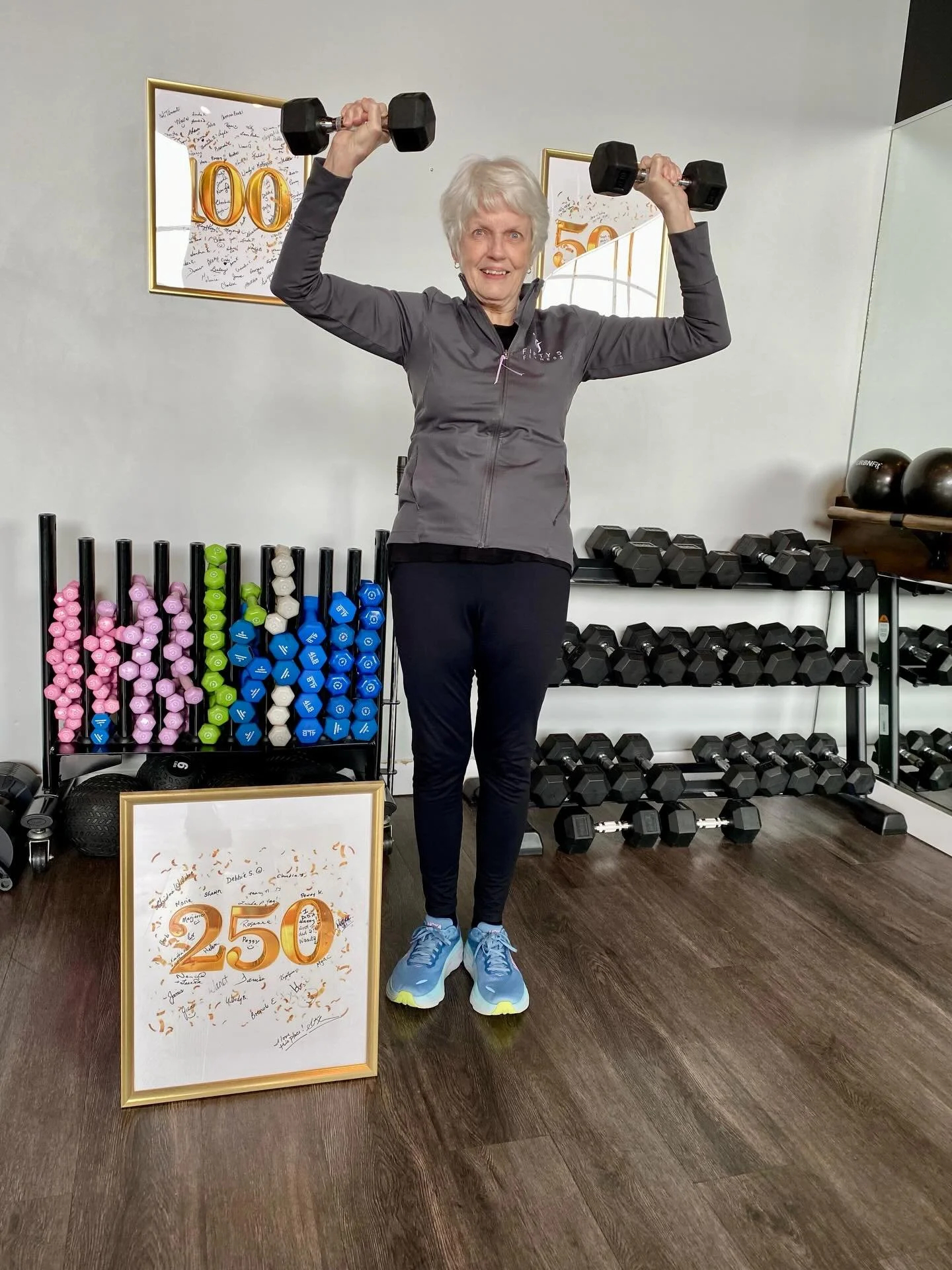 🤩 BIG congratulations to Frances for hitting her 250th Fifty5 Fitness class!

Here is what she had to say about her time at the studio:

I started 55 fitness in the summer of 2024. I attended a few classes and did some personal training with Tracey,