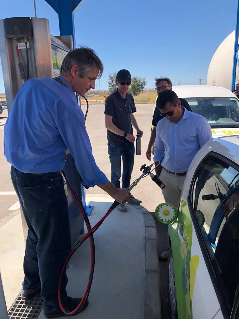 Frank Rogalla, Director of Innovation and Technology, Aqualia, fuelling up the All-GAS EU Project car , Spain