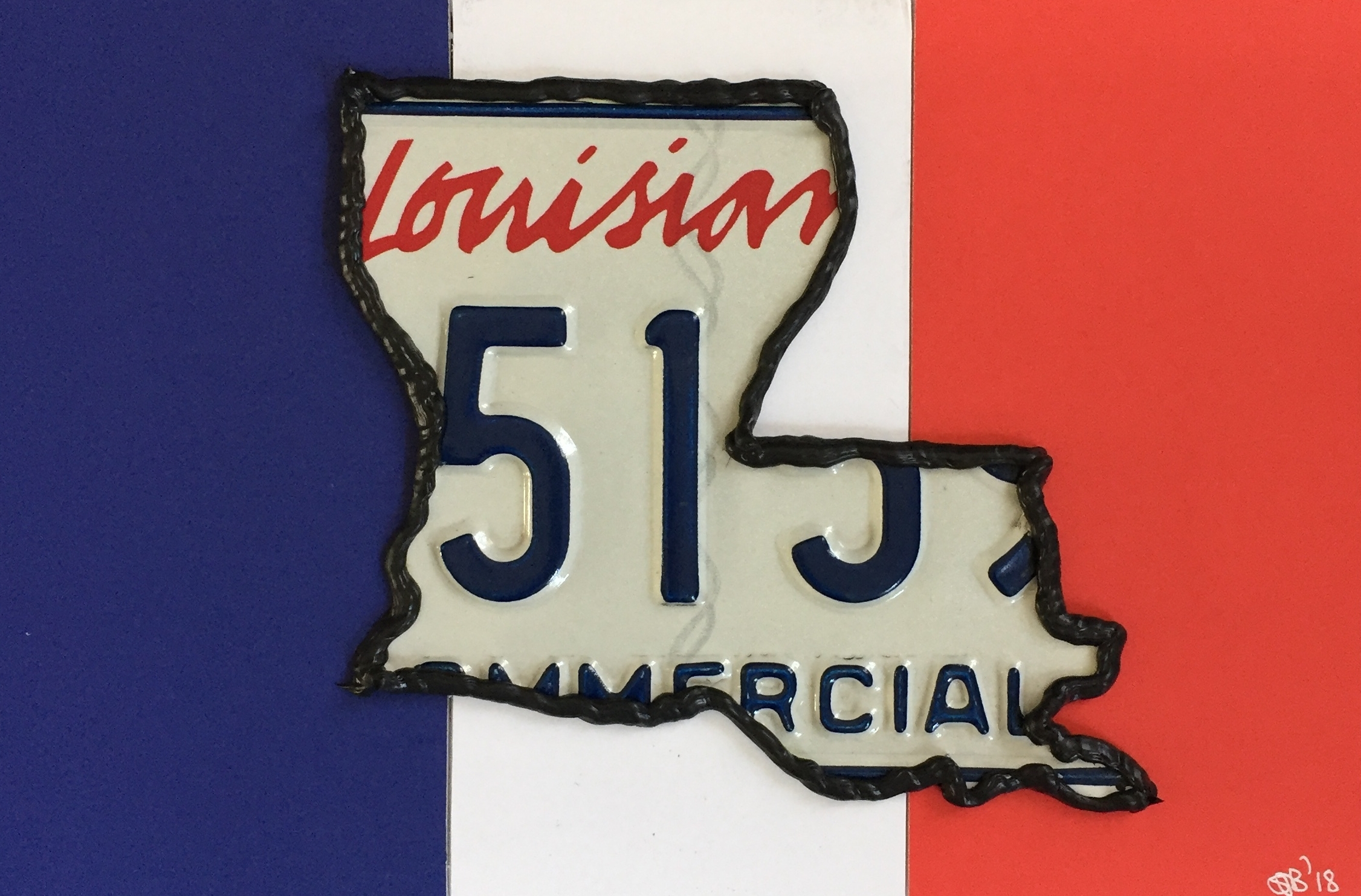 FRENCH PELICAN STATE, 2018 12 in x 8 in Louisiana 1:2,700,000 scale on French flag 16.2% of Louisiana residents have French ancestry, the highest percentage outside New England