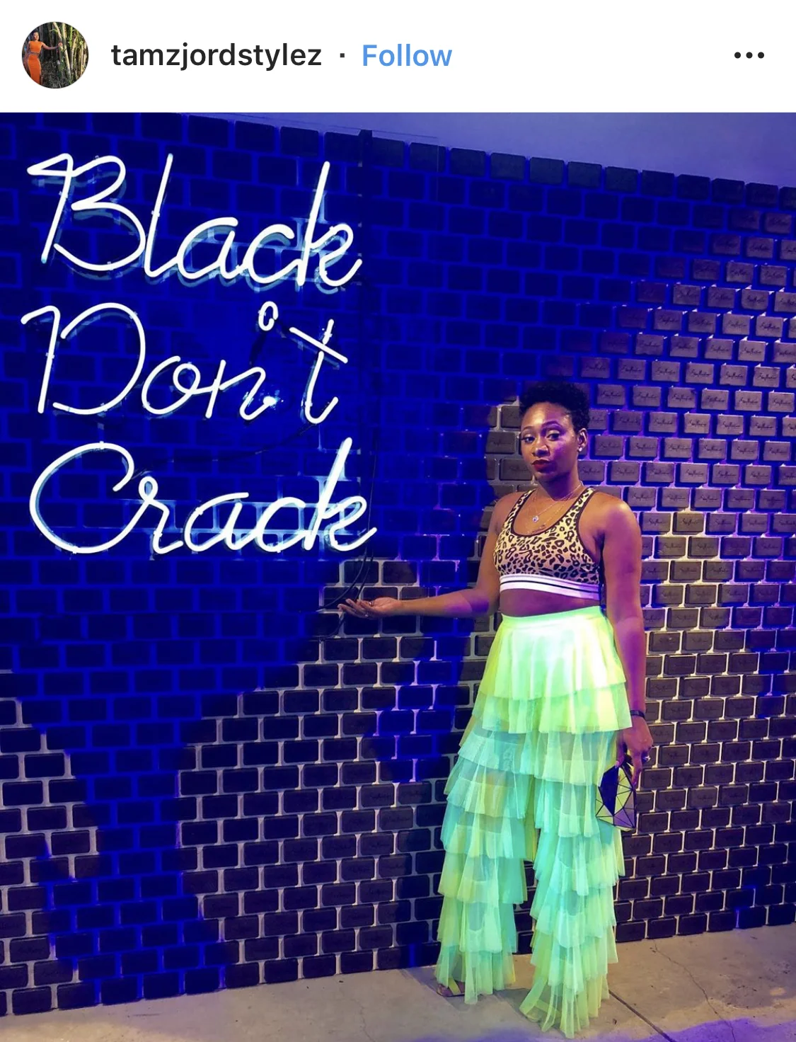 Another example of a simple but beautiful brand activation. It is difficult to see the words on the tile (which looks like black soap, not sure what brand) but the “Black Don’t Crack” neon lights were PERFECT for Essence Fest.