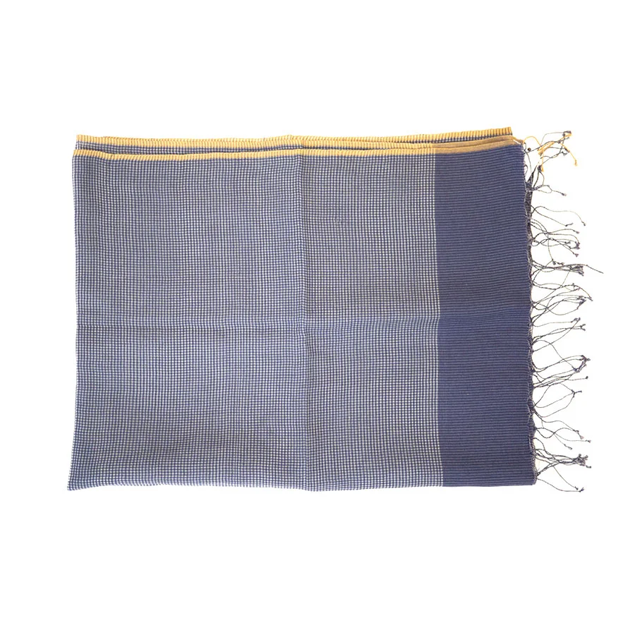 Silk Blend Scarf, Dark Blue Plaid