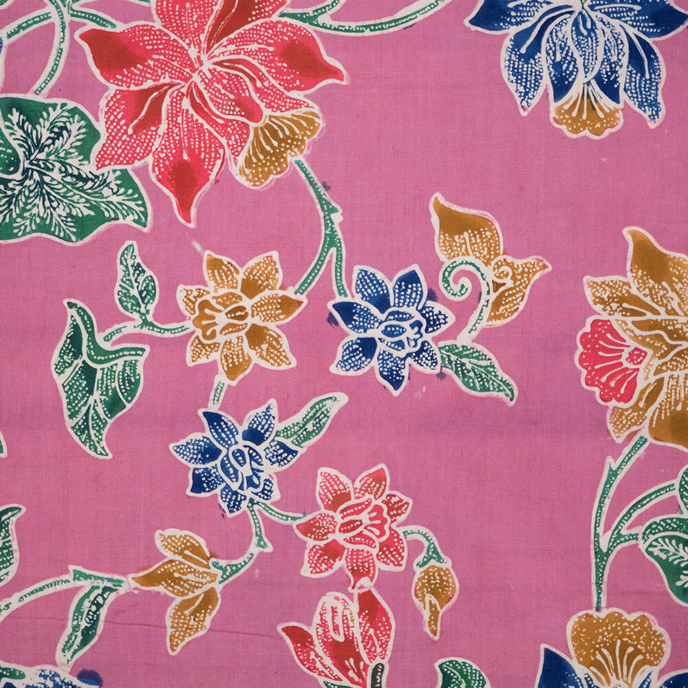 Vintage Cotton Fabric PINK FLORAL HEARTS ON BLUE 1 Yd /44" 