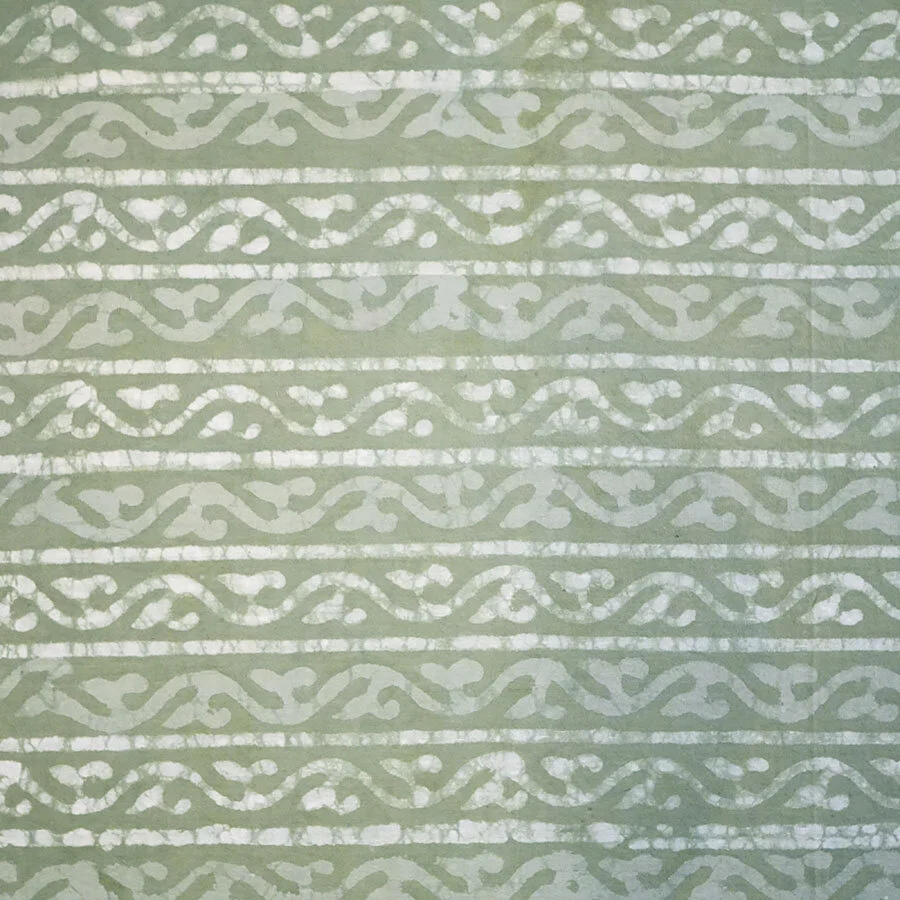 Moss colored fabric with white print