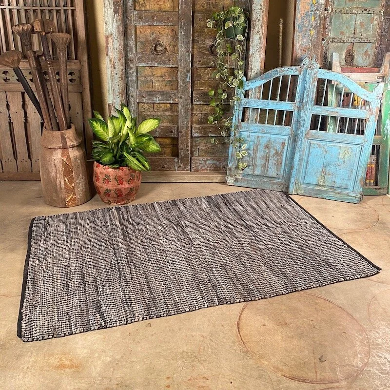 Woven Recycled Rug, Grey &amp; Tan