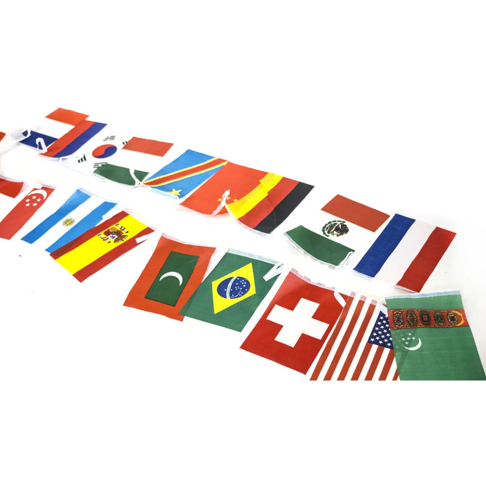 Fabric banner with flags, close up