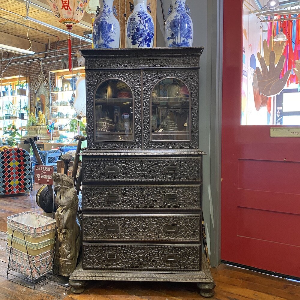 Hand Carved Curio Display and Secretary Desk