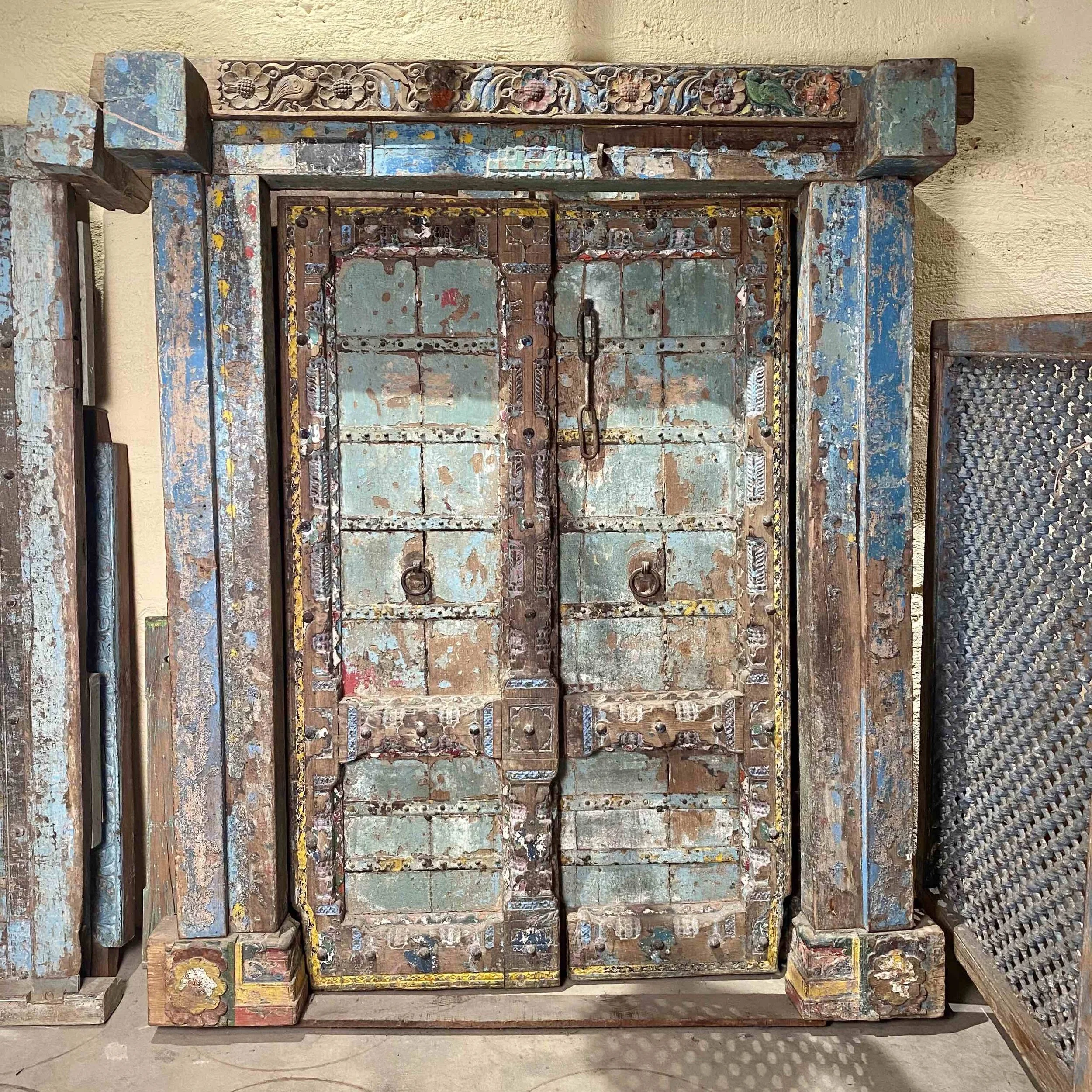 Indian Teak Door with Iron Details, 2