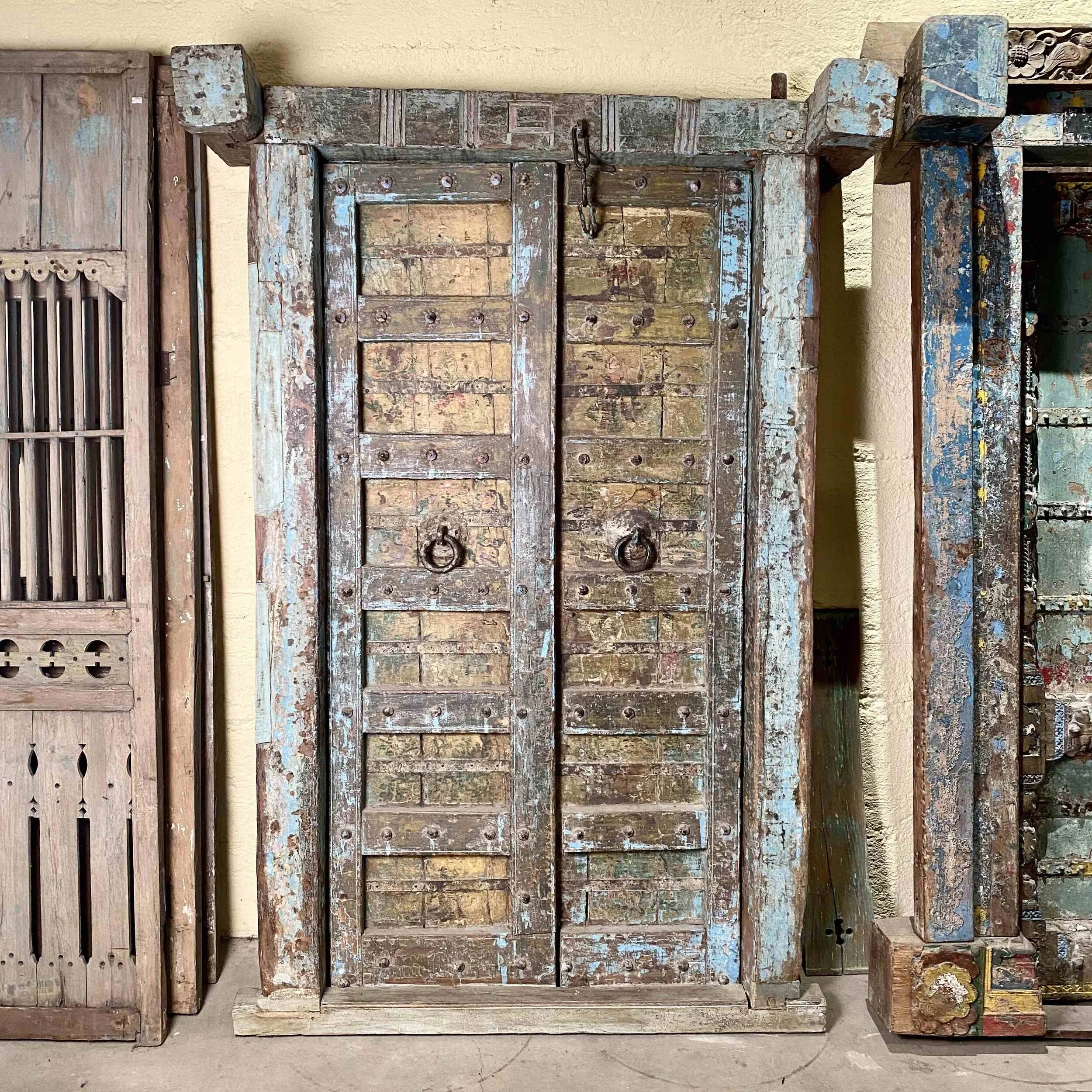 Indian Teak Door with Iron Details, 1