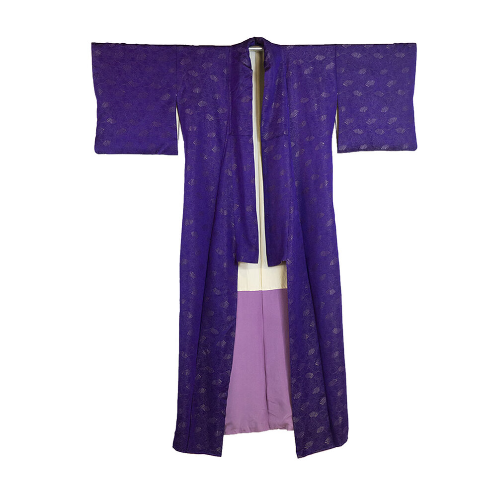 Vintage Purple Kimono With Gold Fan Pattern — Cargo Inc
