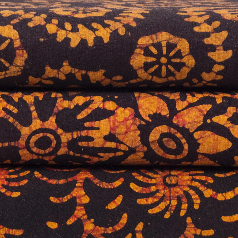 Batik Fabric, Rust/Black Patterns