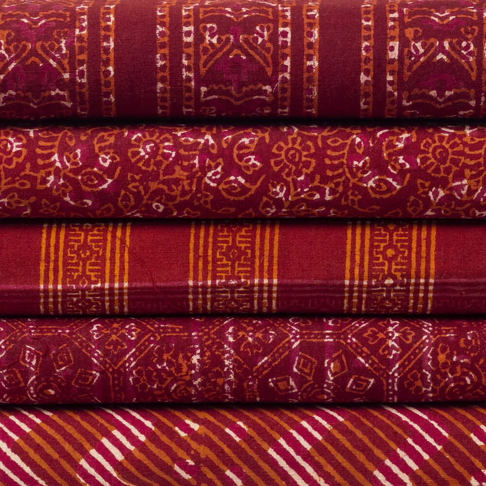 Blockprint Fabric, Red/White Patterns