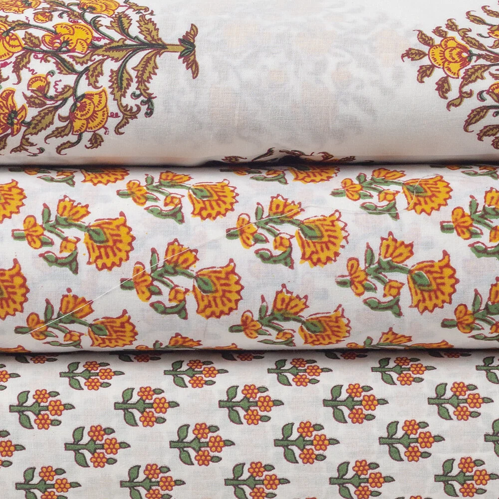 Moghul Blockprint Fabric, Autumnal Floral