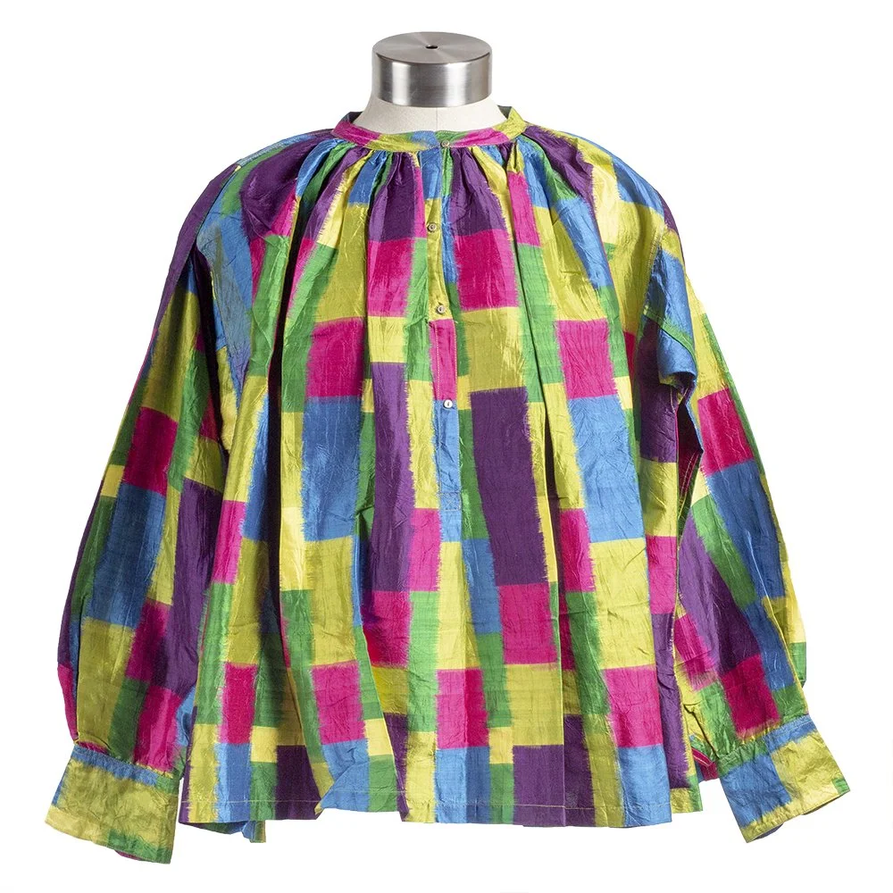 INJIRI Silk Blouse, Color Block