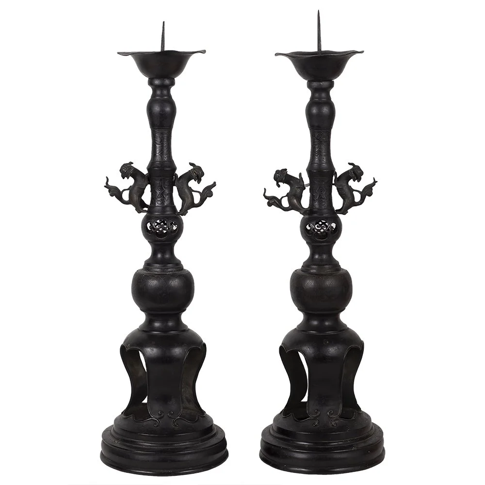 Pair of Large Temple Candlesticks