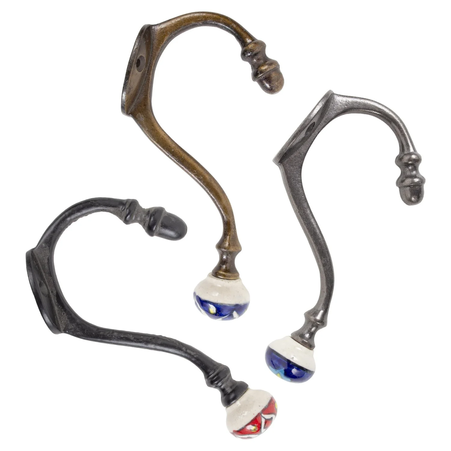 Brass Coat Hook with Ceramic Knob