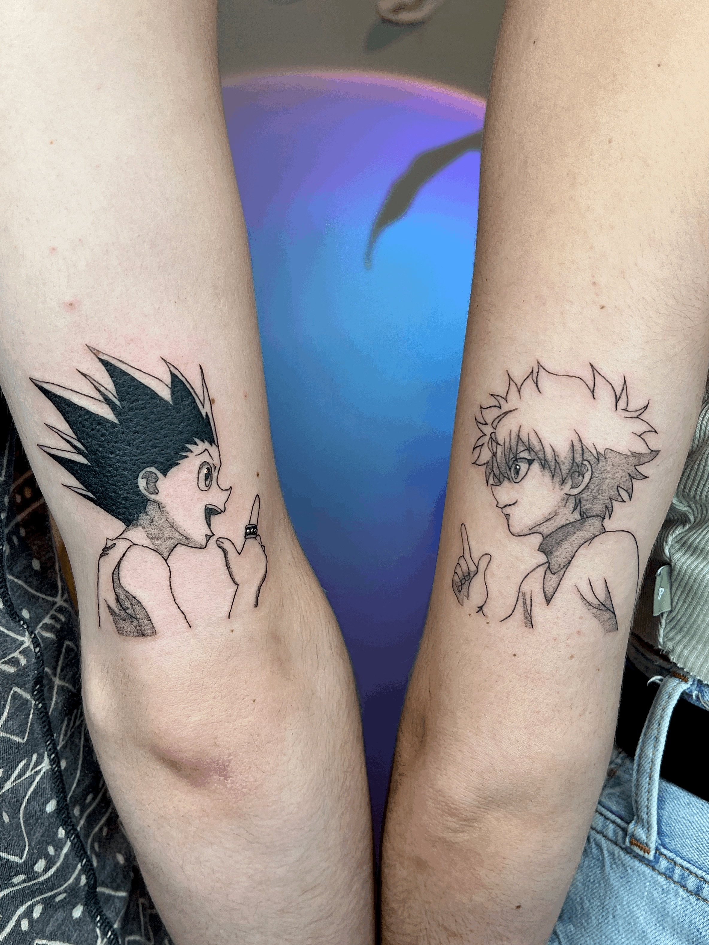 Usual load of tattoos for ya Killua is healed with a few touch ups here  and there while the Gon portrait is fresh Love the way that  Instagram
