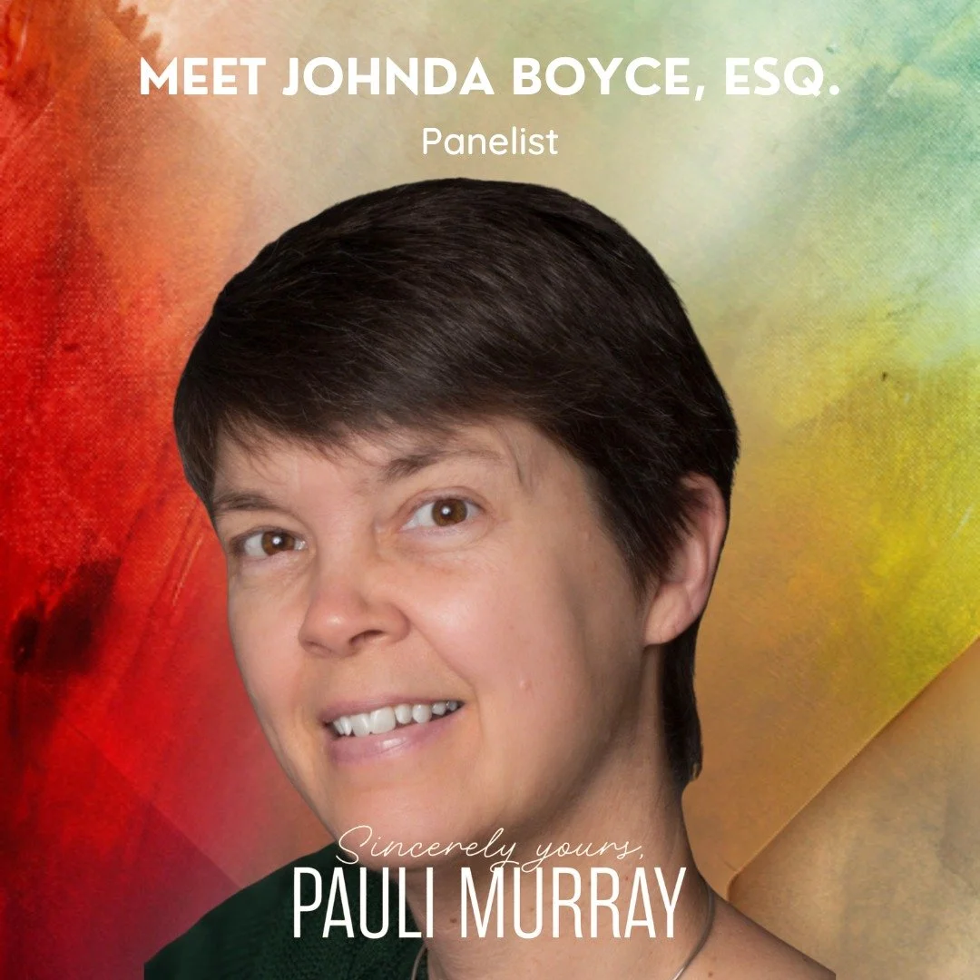 Continuing the concert week spotlights. We're excited to welcome three fantastic, well known movers and shakers as panelists for the Kansas City Premiere of Sincerely Yours, Pauli Murray. Meet Johnda Boyce Esq., The Rev. Mary Margaret Saxon and the R