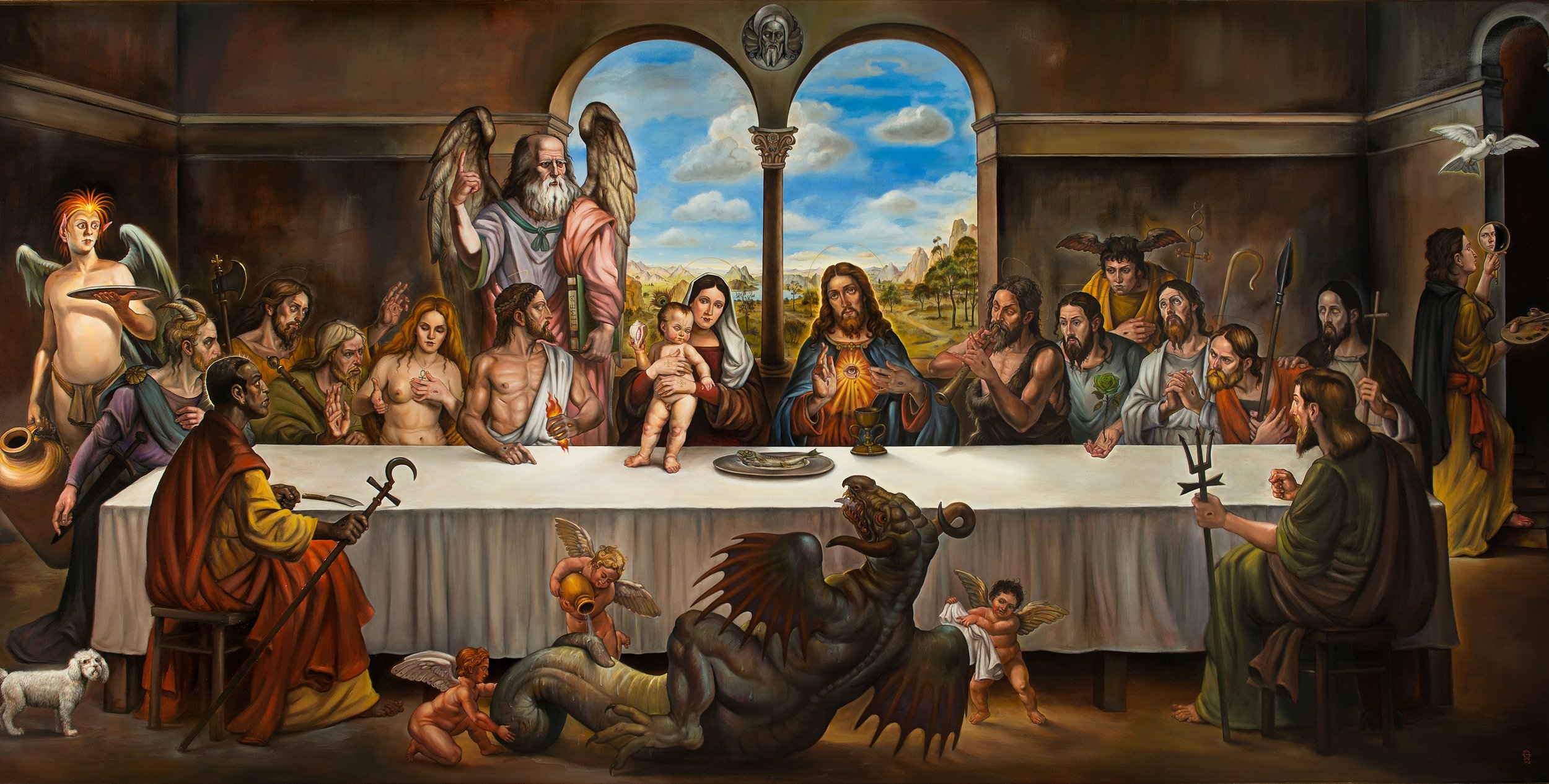 The Last Supper  Oil on wood 192" x 96"  in 202" x 106" frame   Inquire