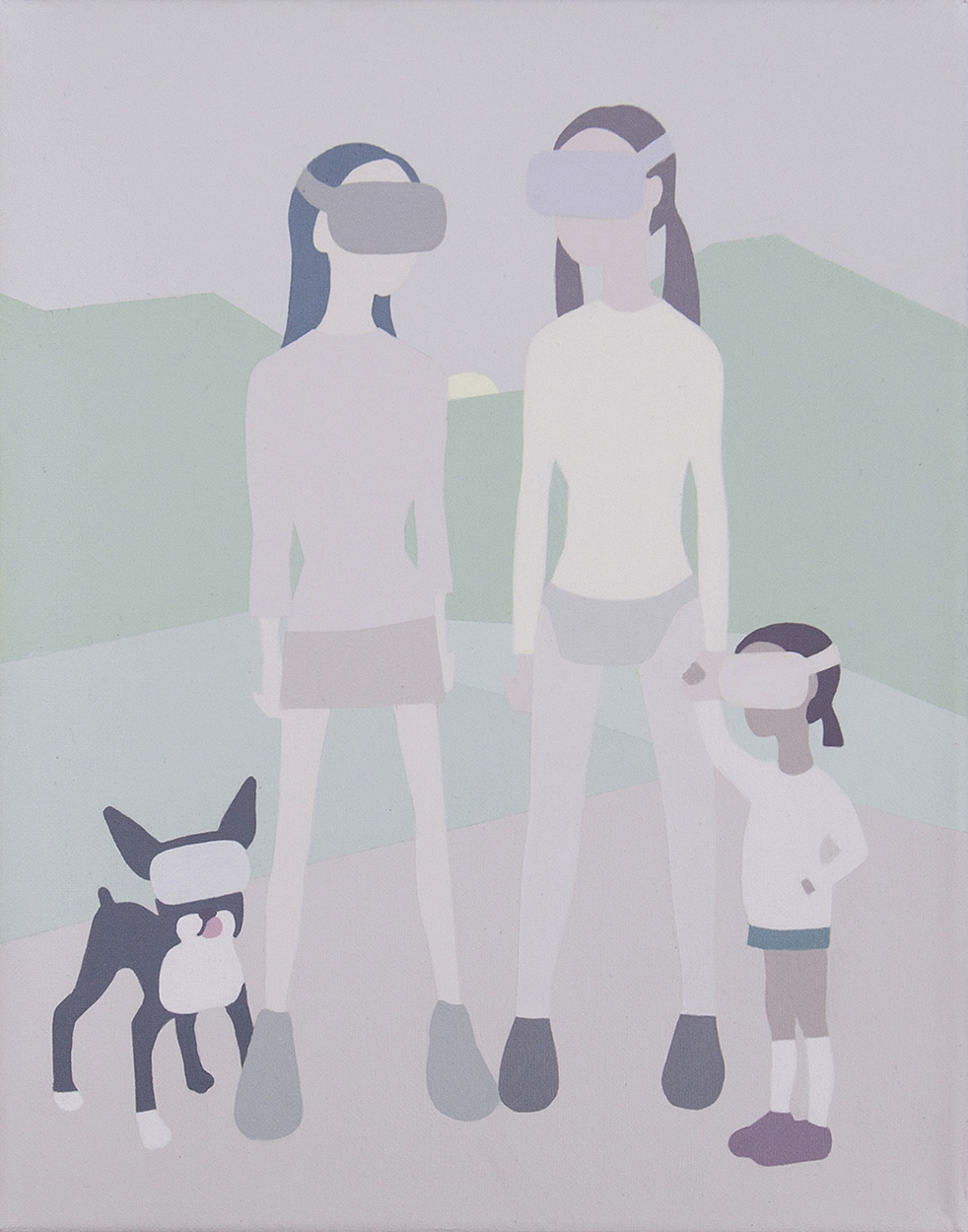   Girls Walking In Park,  2018    New Tech Girls series  ,  acrylic on canvas,  14 x 11 in / 35 x 28 cm  013-ntg   