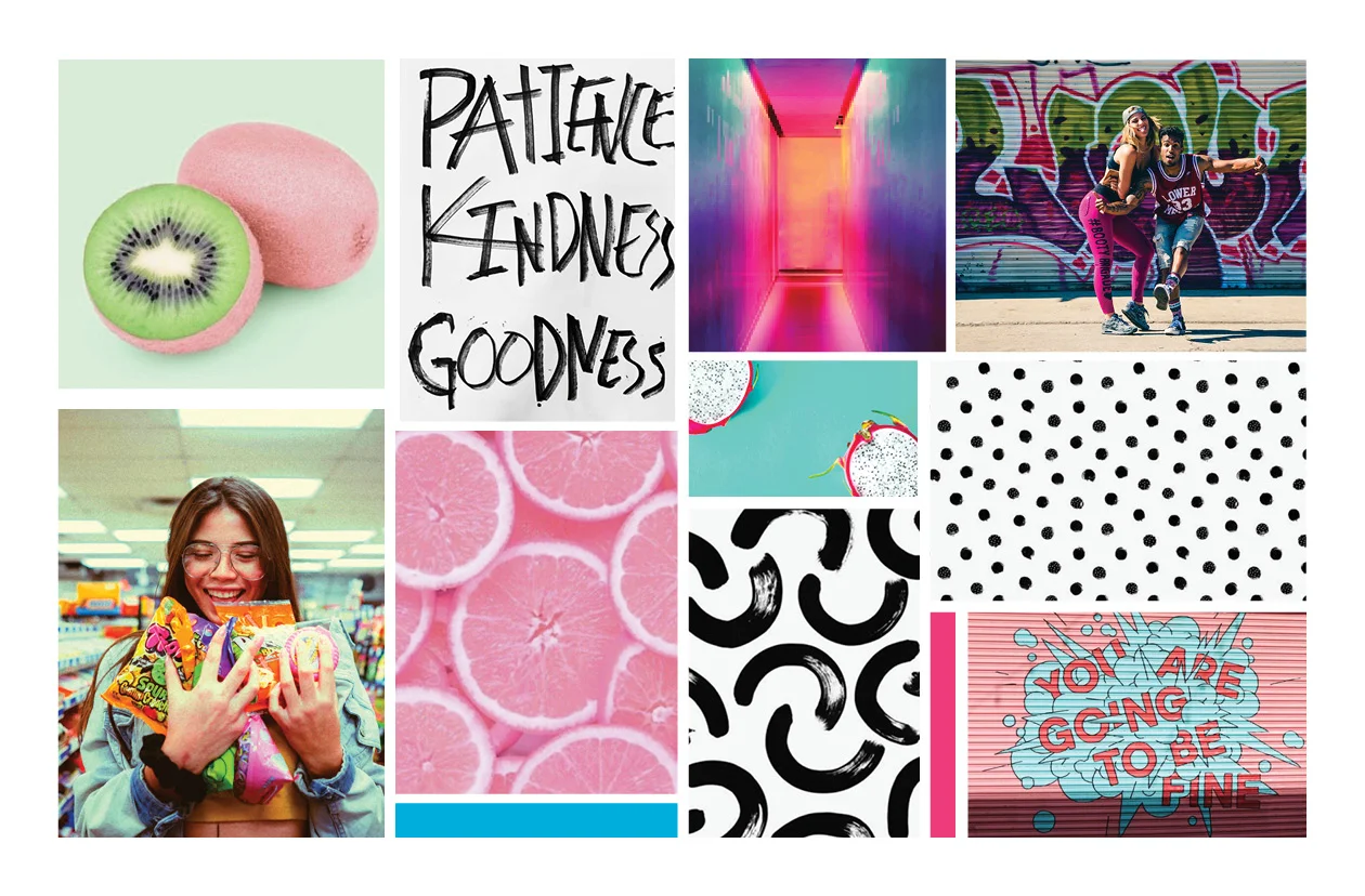 Moodboard one - with a young and fresh appeal, on a more feminine side