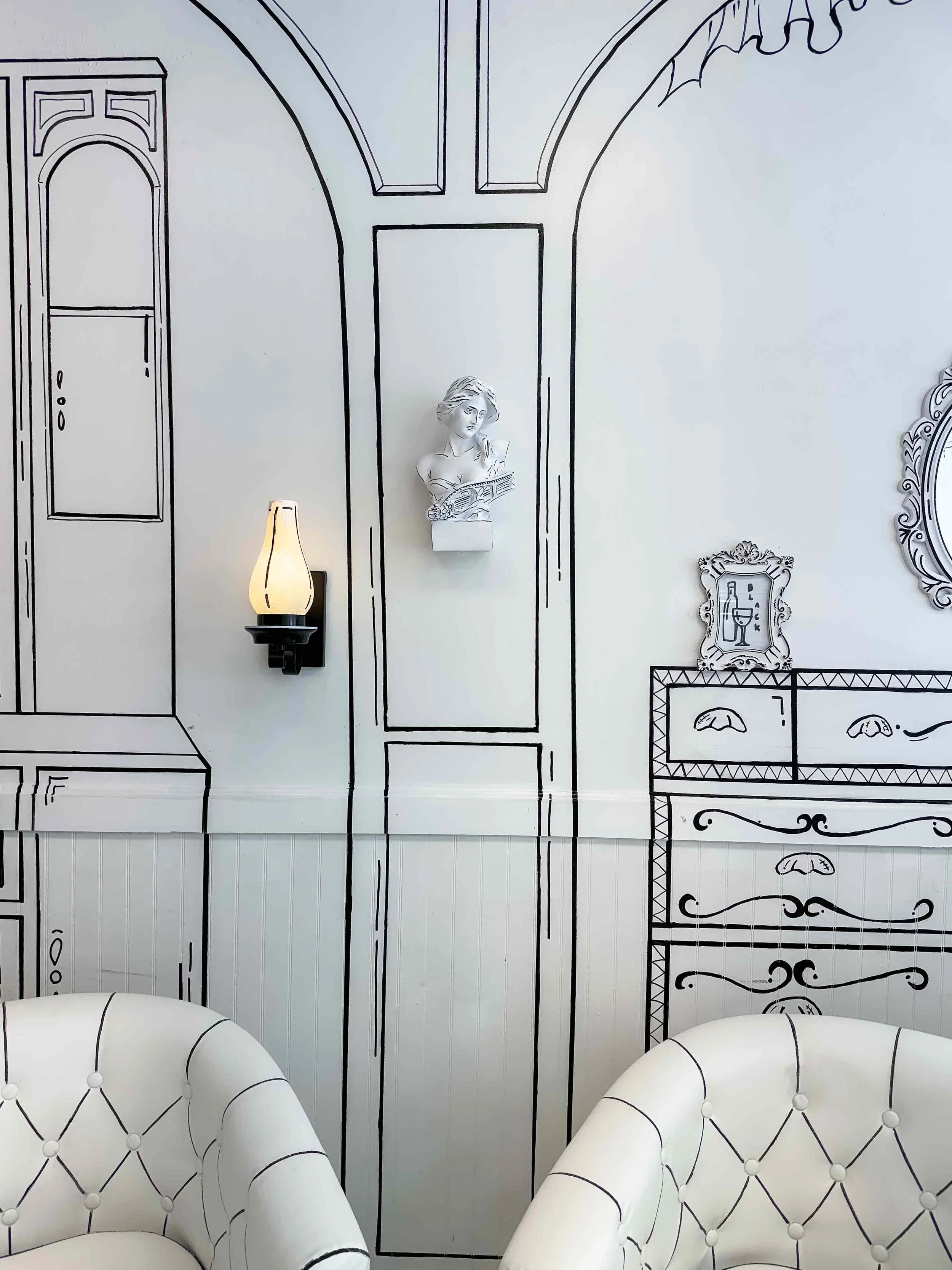 2D Cafe interior walls and white chairs