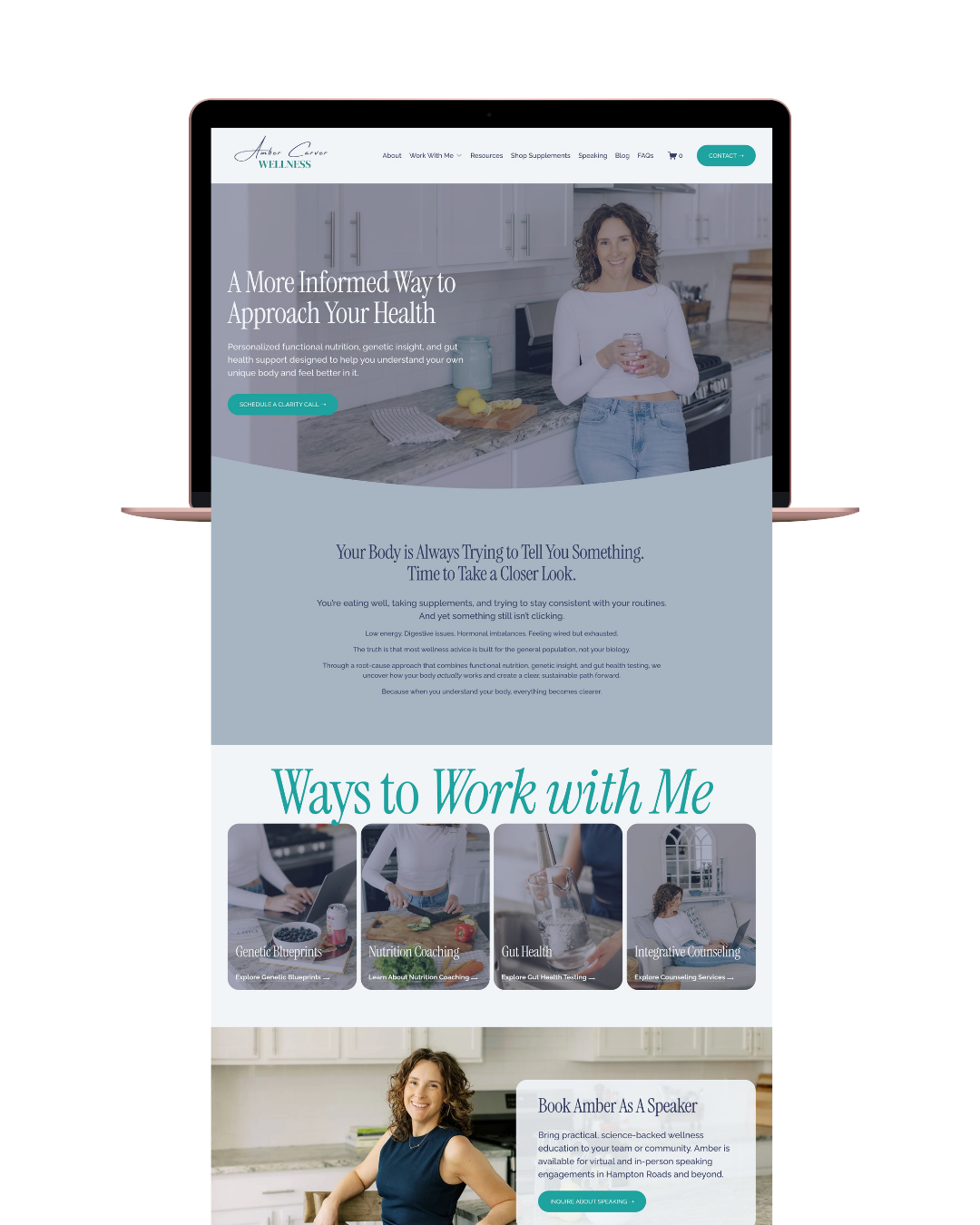 Amber Carver Wellness website mockup on laptop