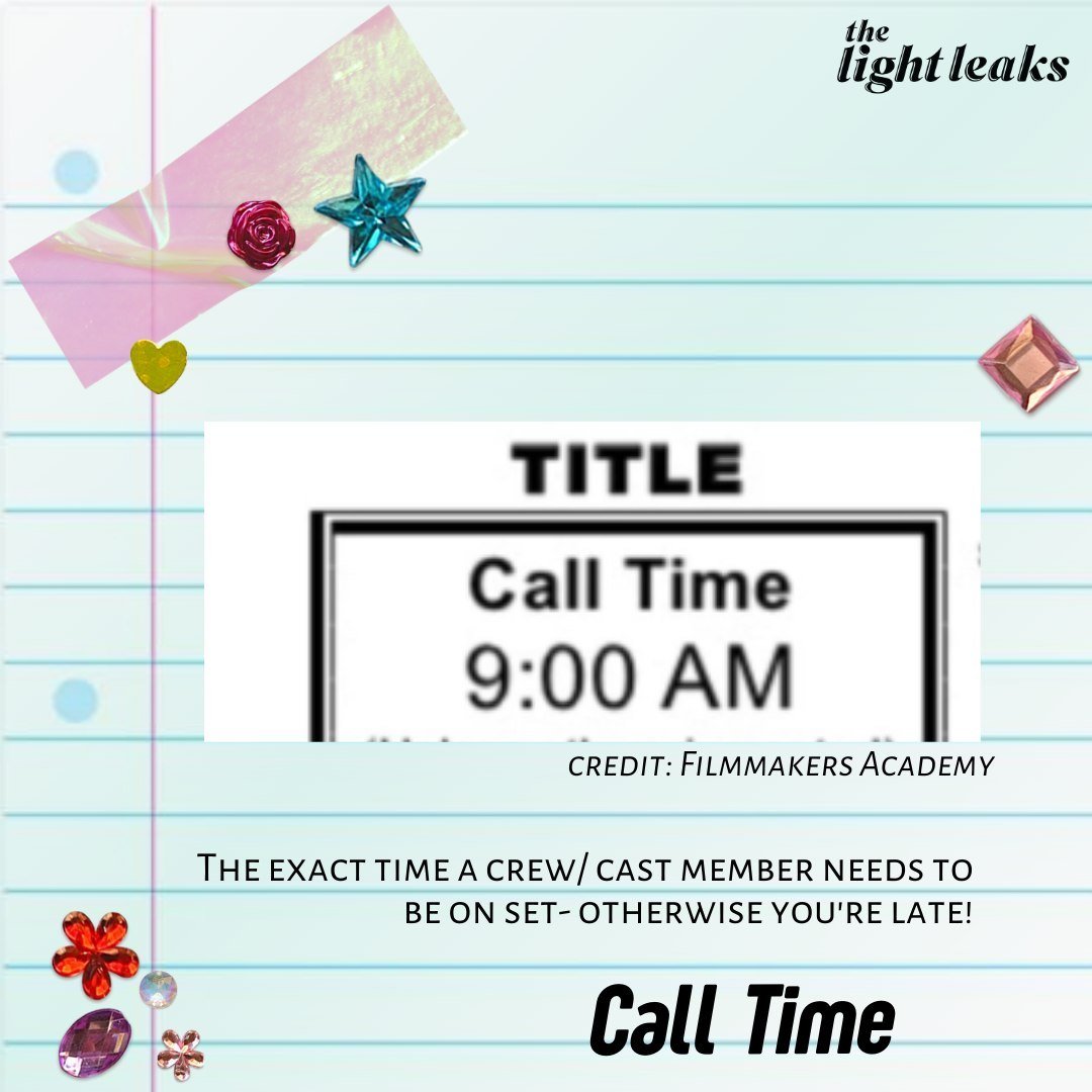 🗣️ Industry definition time🗣️⁠
⁠
⏳️Call Time: the time a crew or cast member needs to be on set, it can be found on the call sheet and various other spots pre-shoot⁠
⁠
if you miss your call time you're late and may get into some hot water on set so