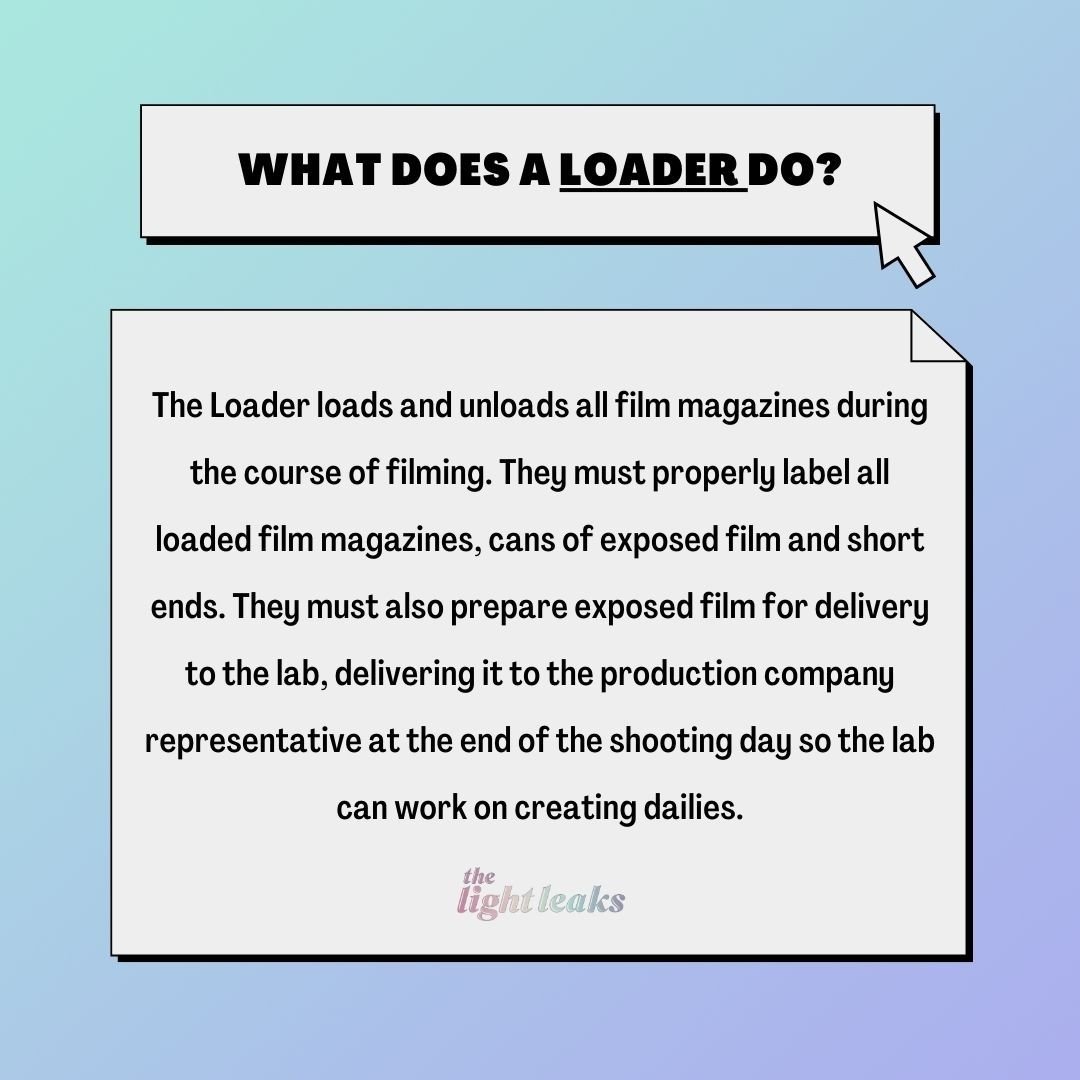 keeping footage organized is a huge responsibility on set and is crucial in helping production run smoothly 🎬⁠
⁠
✨the Loader, who is also sometimes the 2nd Assistant Camera or Clapper, is tasked with unloading film magazines, organizing, and backing