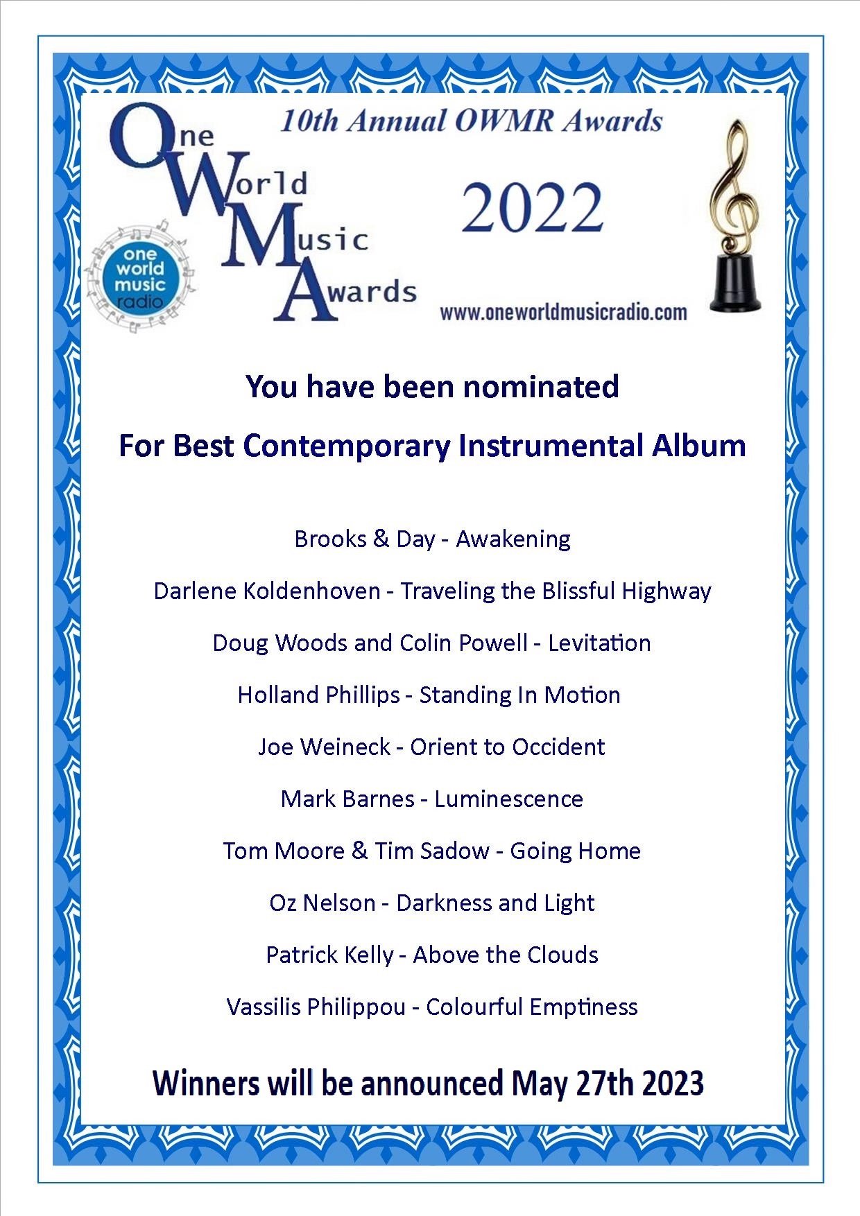 'Awakening' Nominated for Best Contemporary Instrumental Album