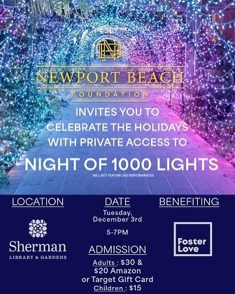The Newport Beach Foundation invites DCP graduates and their families to enjoy an exclusive evening of holiday cheer at Sherman Library &amp; Gardens! Please join us as we enjoy drinks, light bites, and beautiful festive lights before the garden&rsqu